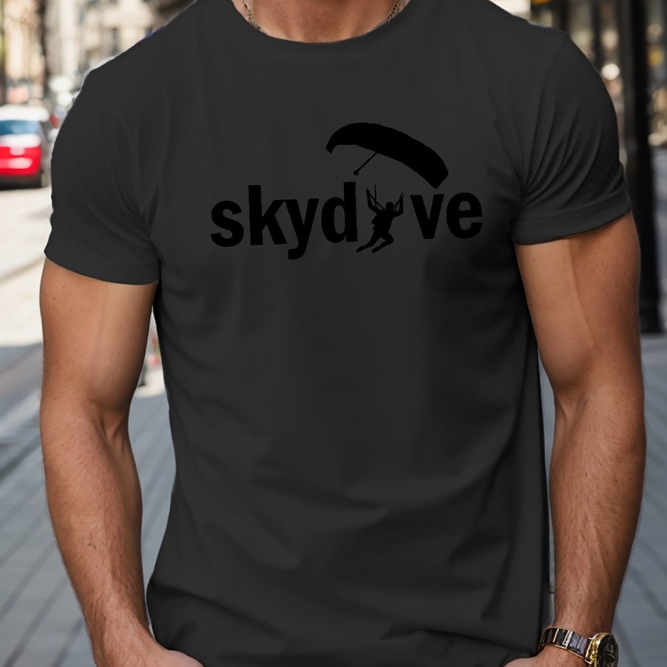 TEMU Print Men's Short Sleeve Crew Neck T-shirts, Comfy Breathable Casual Slightly Stretch Casual Tops, Men's Clothing