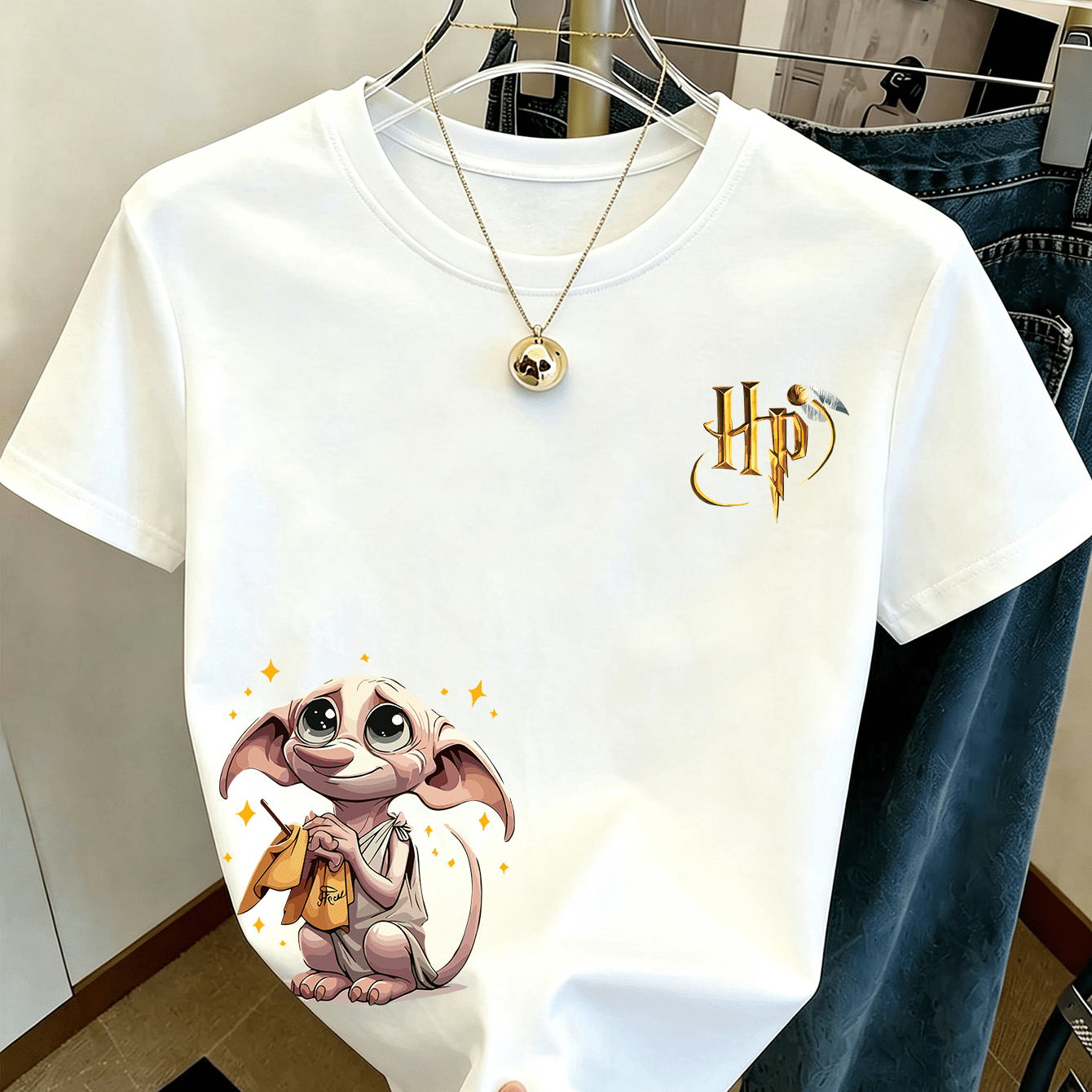 TEMU Harry Potter Dobby The House Elf Print Women's T-shirt, Women's Fashion Short-sleeve T-shirt, Casual Daily And Outing Short-sleeve T-shirt,