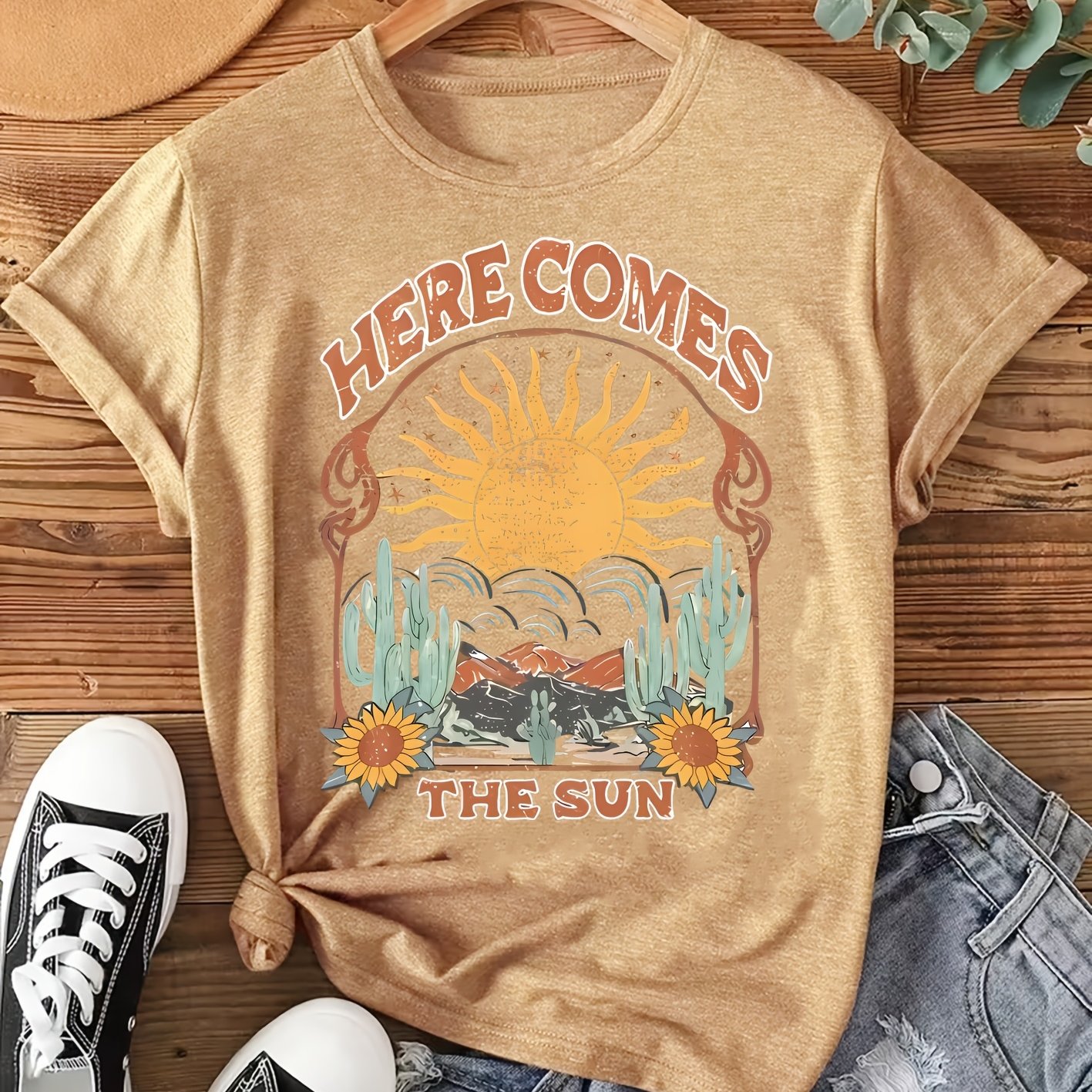 TEMU Elegant Short-sleeved Women's T-shirt Featuring A '' Print. Comfortable, Soft, And Breathable, This Piece Is Stylish, Easy, Retro, And Fresh,