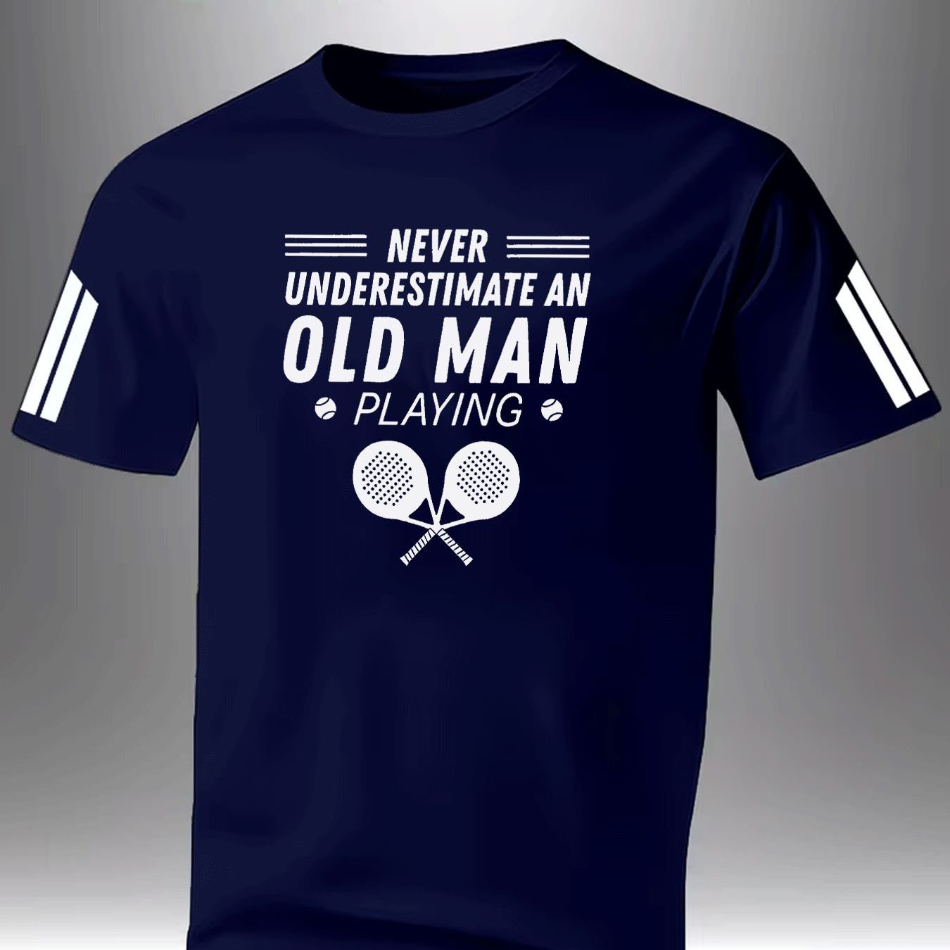 TEMU Men's Fashion Casual Trendy Never Old Man Playing Tennis Graphic T-shirt Adult Men Sportswear Casual Wear Gift For Tennis Lovers