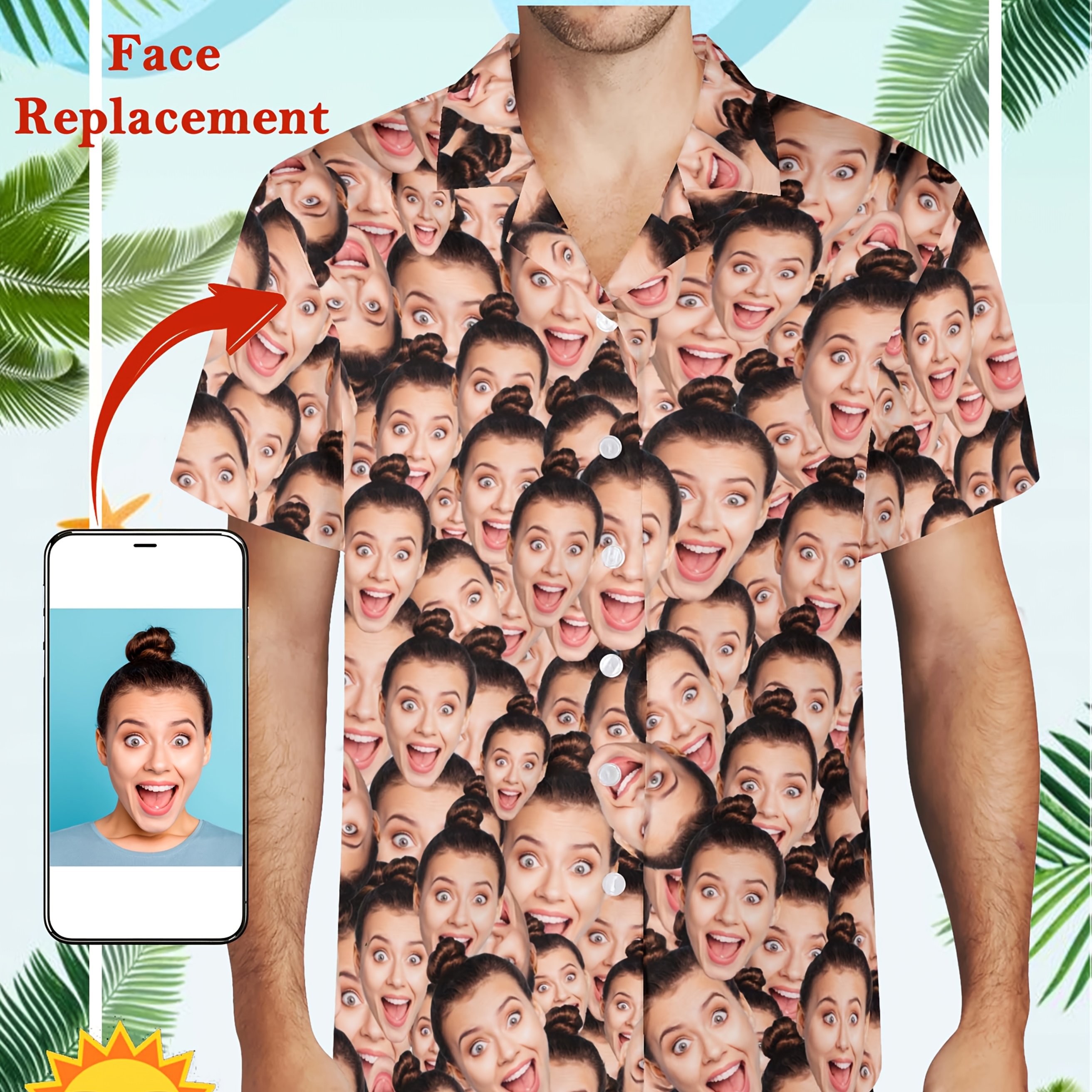 TEMU Custom Oversized Men's Hawaiian Shirts Can Feature Your Own Portrait Or Pet Photo. Short-sleeved, Breathable, And Comfortable Shirts Are Perfect