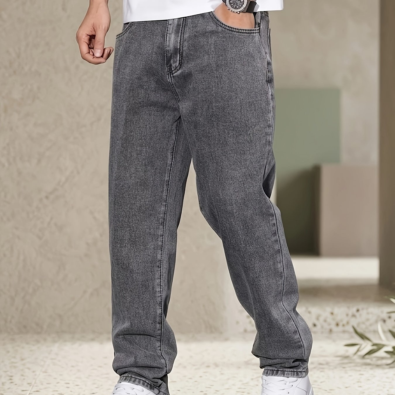 Men's Straight Leg Jeans - Non-stretch Mid-waist Pants Suitable For All- Wear | Regular Fit With Pockets | Casual Streetwear Straight Leg Pants