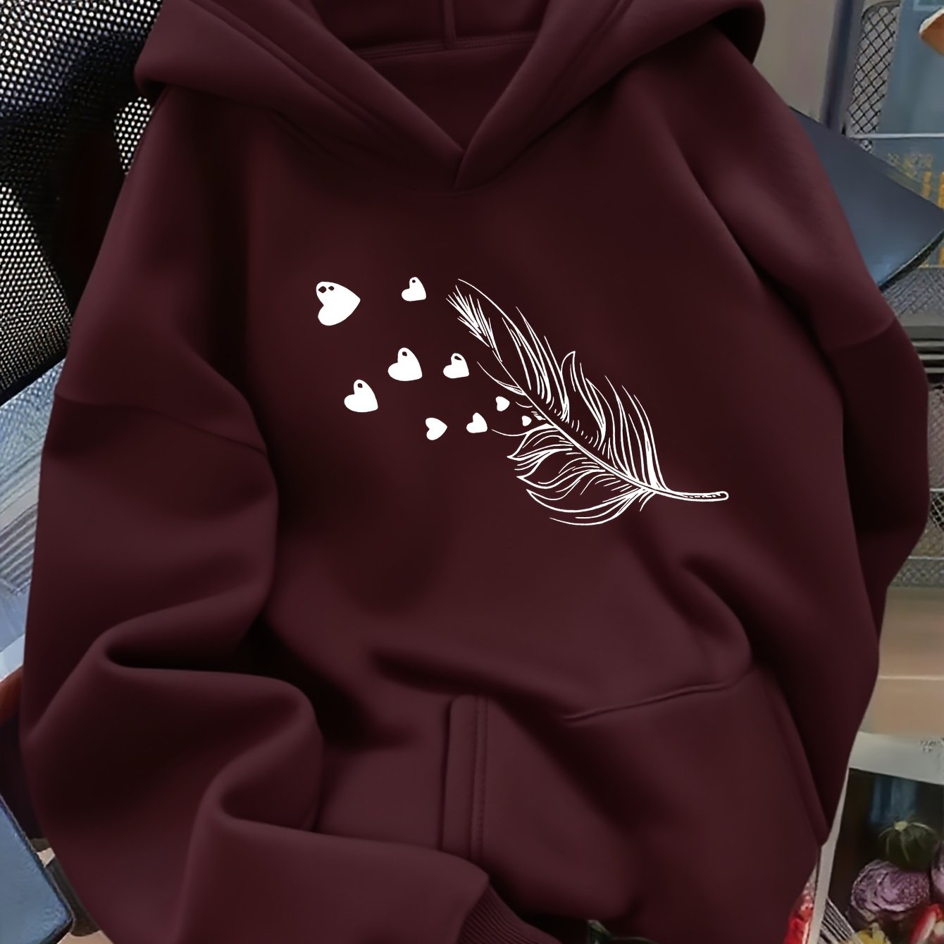 TEMU D92 - Women's Hooded Sweatshirt, Trendy Creative Minimalist And Heart Pattern Print, Beautiful Fashionable Loose-fit Autumn/winter New Versatile