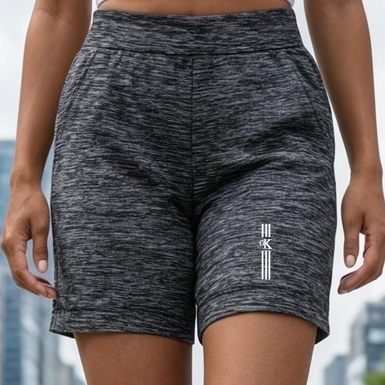 TEMU Women's Casual High-waist Athletic Shorts, Vertical Striped "gk" Letter Print Soft Comfortable Fitness Shorts, Suitable For Gym Running Hiking