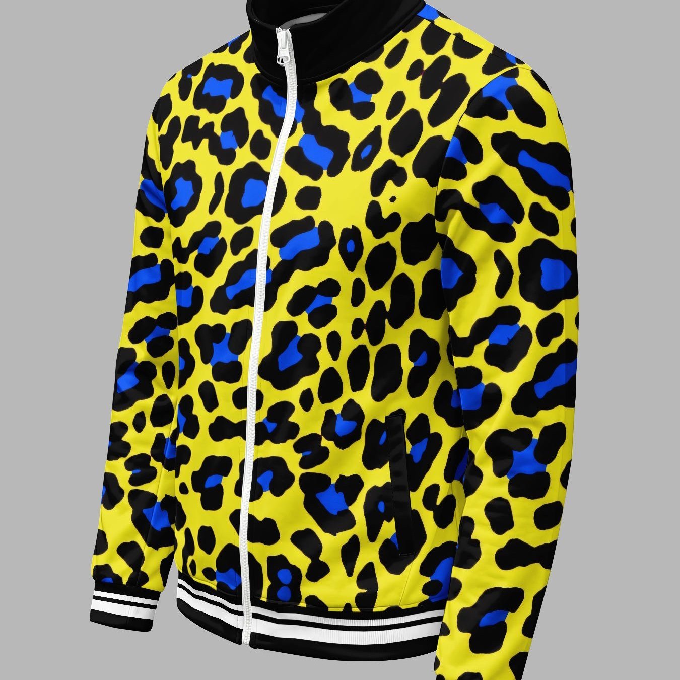 Image of 's Stand Collar Zipper Jacket Comfortable And Breathable Trendy Casual Top With Blue And All On Yellow Base Suitable As Gift For Men