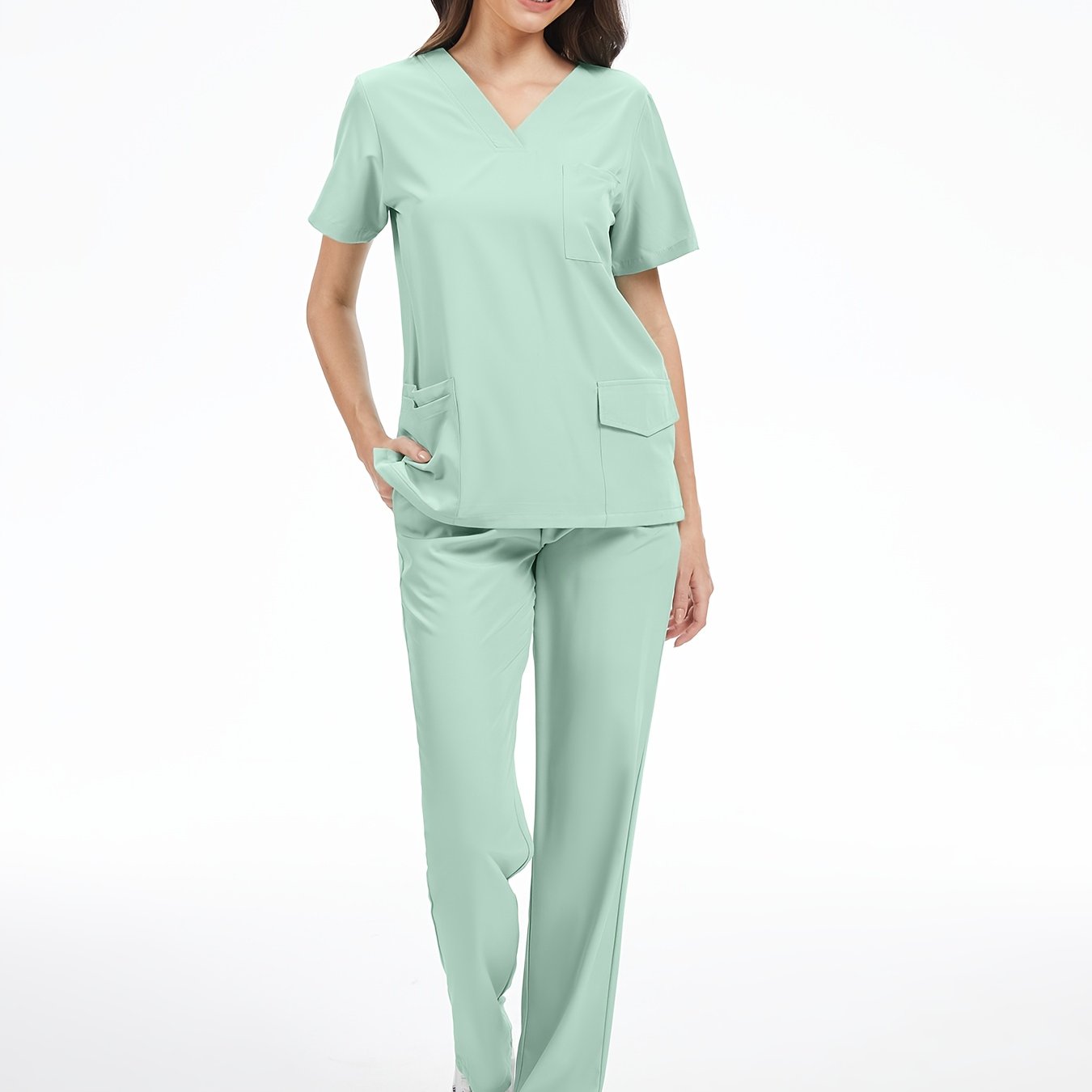 Image of Women's Workwear Short-sleeve Handwashing Set, Dental Oral Micro-stretch Brushing Glove Set, Style