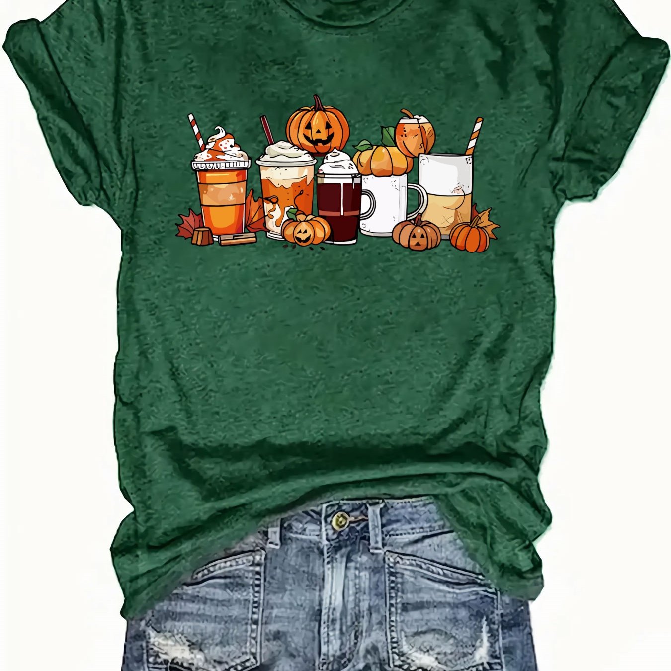 TEMU T-shirt décontracté à manches courtes imprimé sur le thème d'Halloween, col rond, vêtements pour femmes.