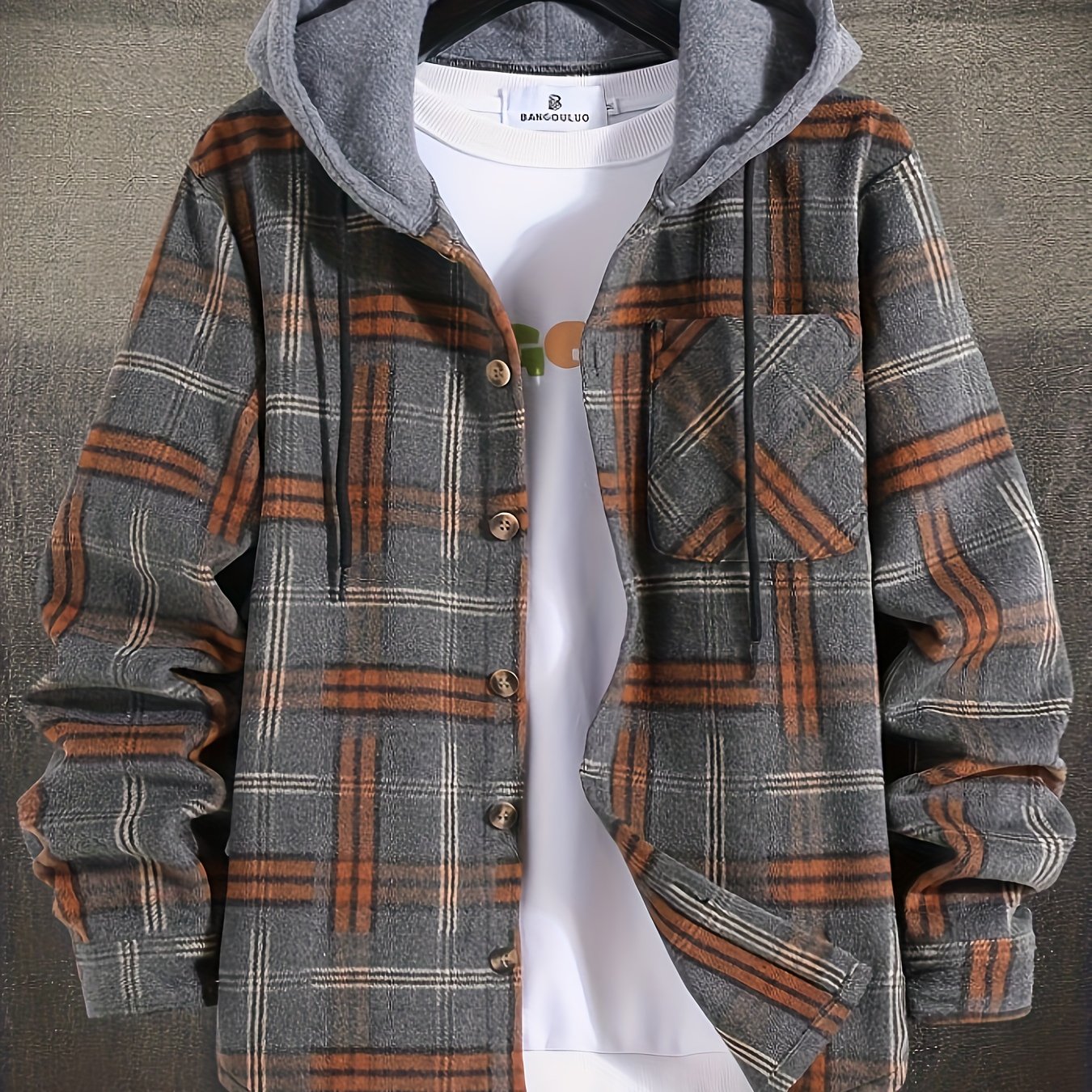 Image of Men's Plus Size Casual Hooded Contrast Color Casual Fashion Daily Versatile Harajuku Style Fake Two-piece Long Sleeve Jacket