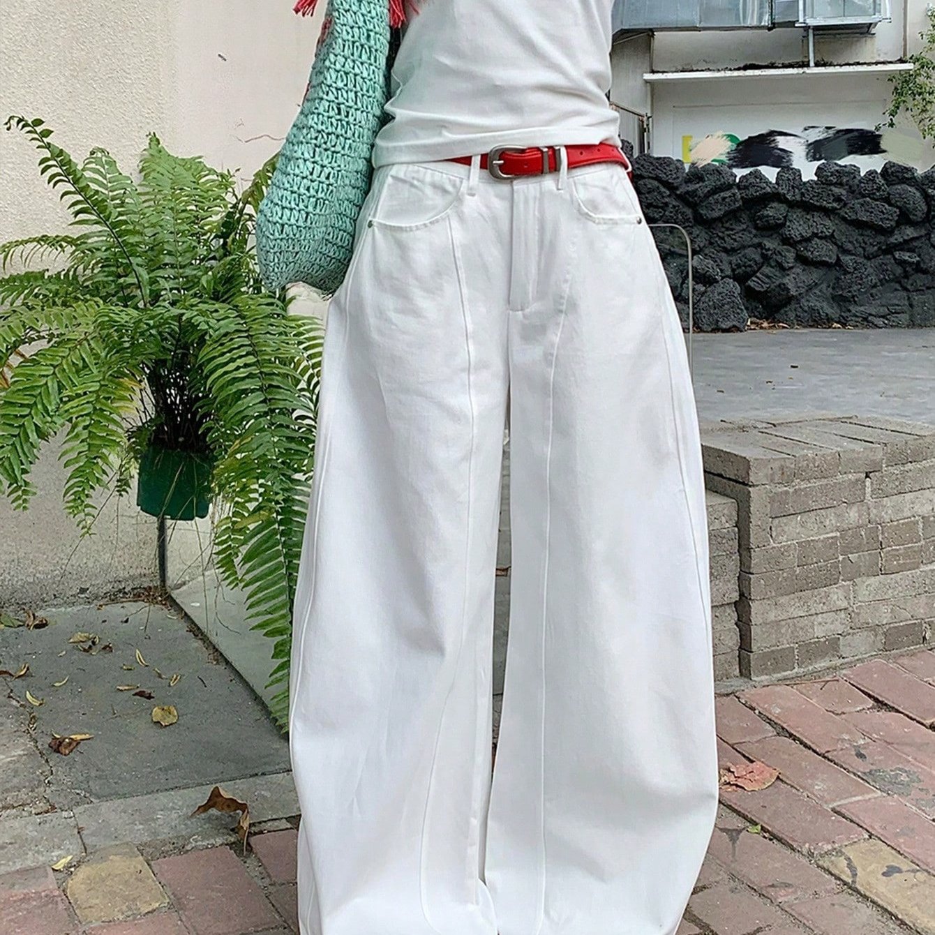 TEMU 【商品名】ワイドレッグ ルーズフィット ド カジュアルパンツ、で着回し力抜群