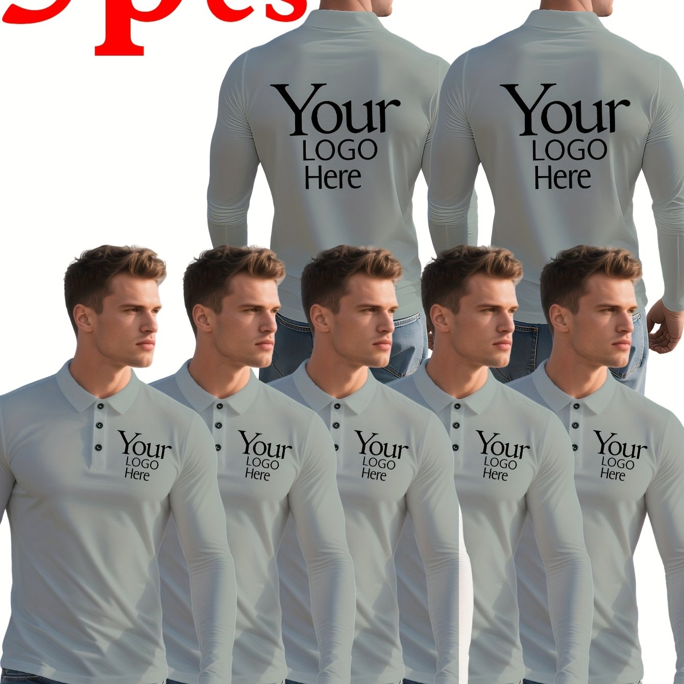 TEMU 5pcs Men's Shirt Set, Quick-dry Moisture-wicking, Breathable And Lightweight, Customizable Design For Left Chest And Back - Add Your