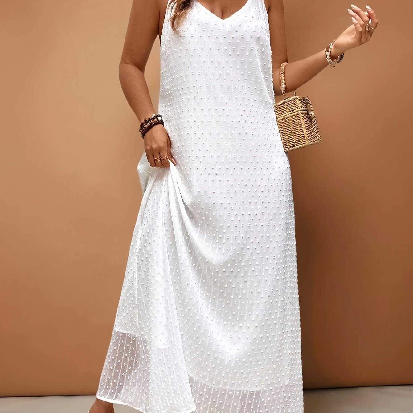 Long Dress, Embroidered Lace Straps Jacquard Long Casual Vacation Dress