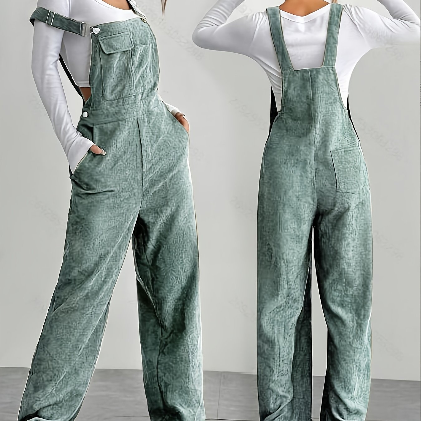 TEMU Women's Spring And Autumn Corduroy Overalls, Adjustable Strap Loose Casual Jumpsuit, Pocketed Multi-pocket Casual Trousers