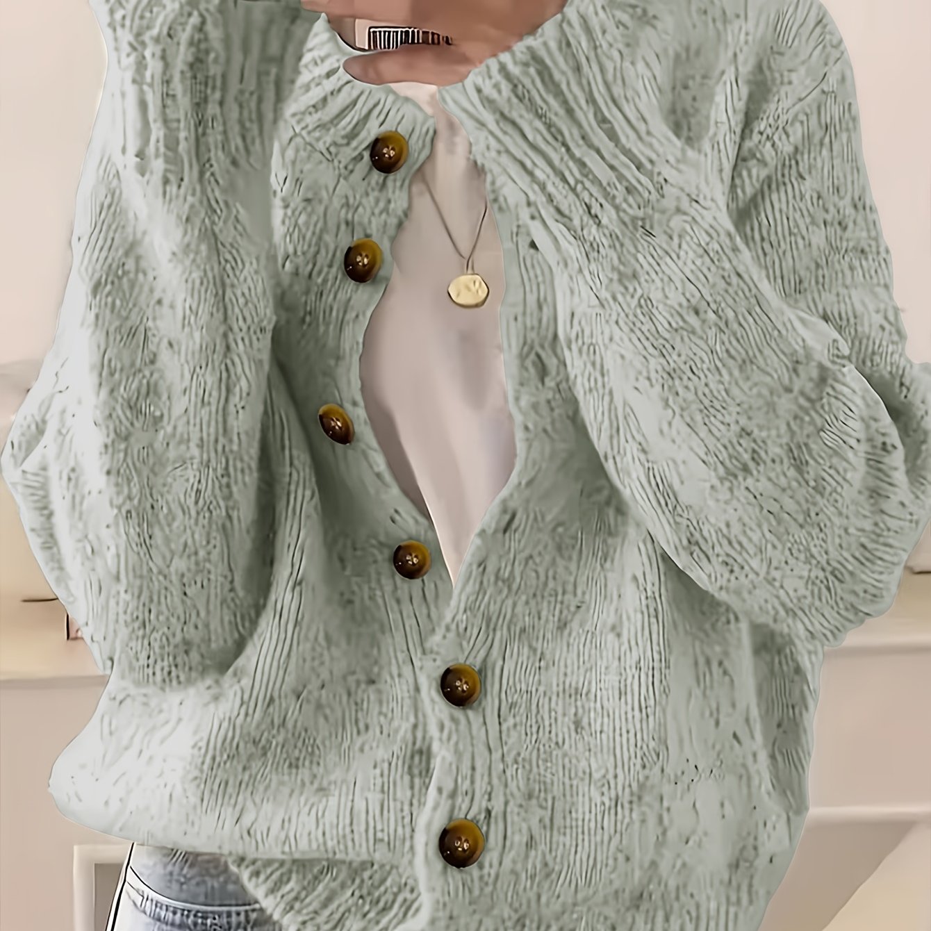 TEMU Women's Casual Polka Dot Button-front Cardigan, Soft Long Sleeve Crew Neck Lightweight, Fashionable For Daily Outerwear