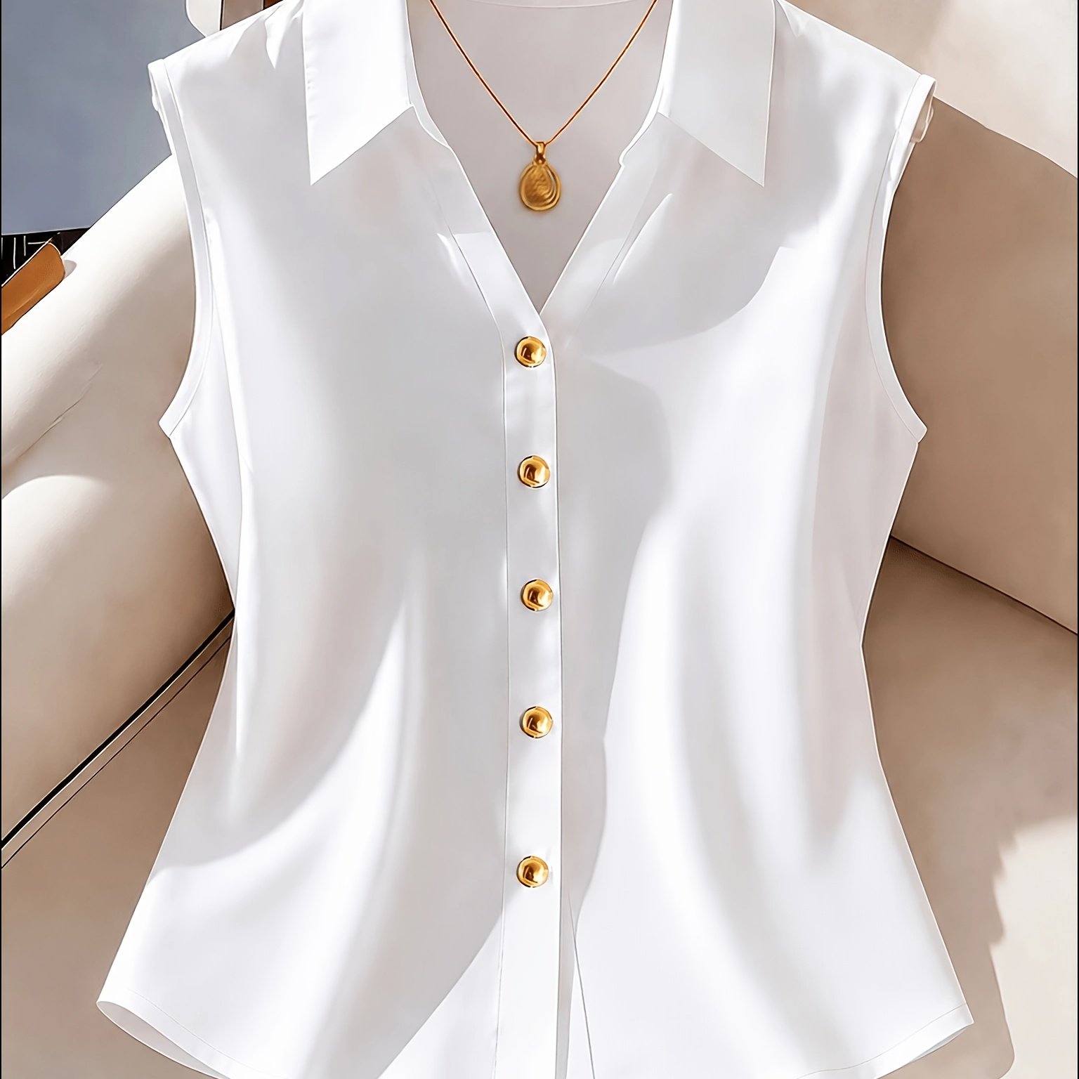TEMU New Women's Top, Women's Sleeveless Casual Shirt, Casual Elegant Women's Blouse, Suitable For Commuting, , And Office
