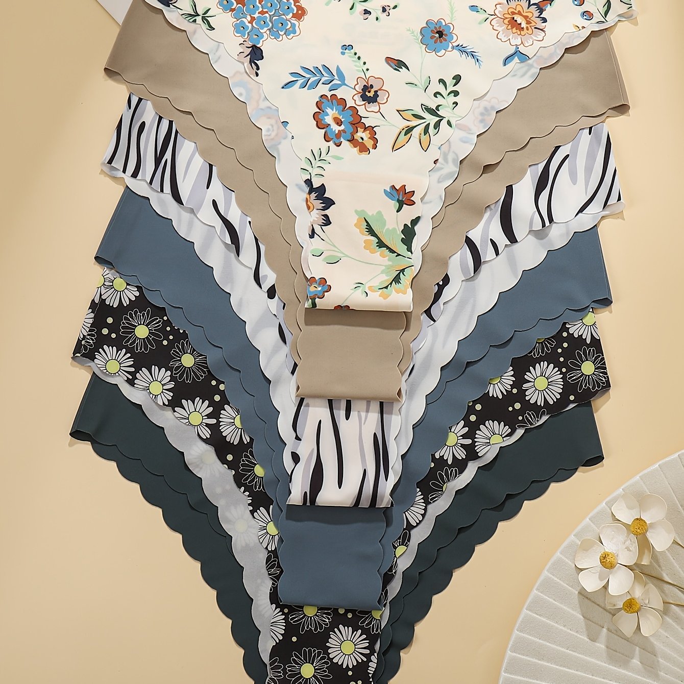 TEMU 6-pack Women's Floral & Solid Color Mid-rise Briefs - , Breathable Fabric, No-see-through Design For Gym, Casual & Casual Attire, Height Panties | Elegant Underwear |