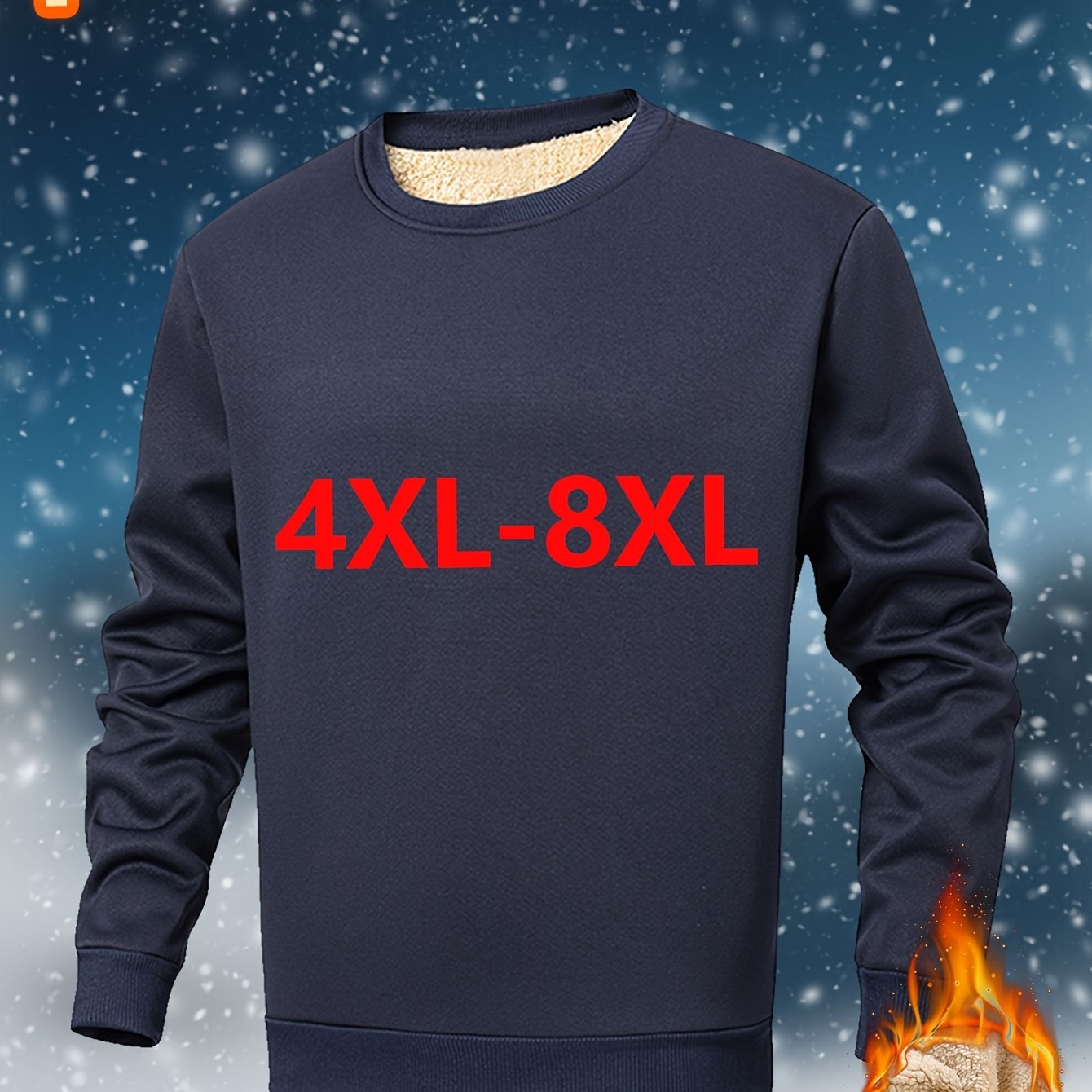 TEMU [4xl-8xl]-plus Velvet Thickened Plus Size Men's Sweatshirt-widened And Enlarged Casual Long Sleeve Top-round Neck Warm Autumn And Winter Inner