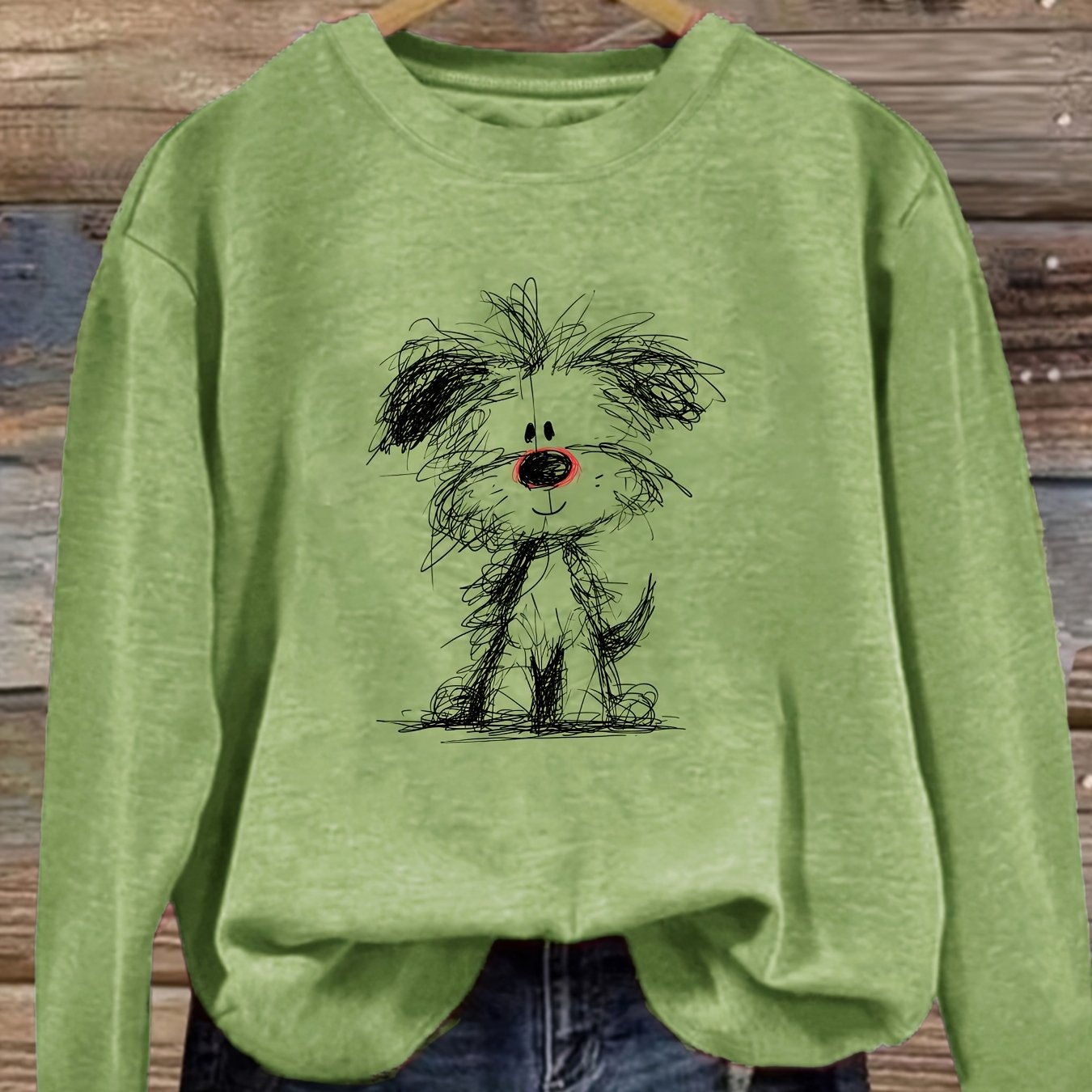 TEMU Plus Size Women's Long Sleeve T-shirt Scribbled Dog With Patterned Casual Round Neck Women's Spring Summer Autumn Winter Long Sleeve T-shirt,