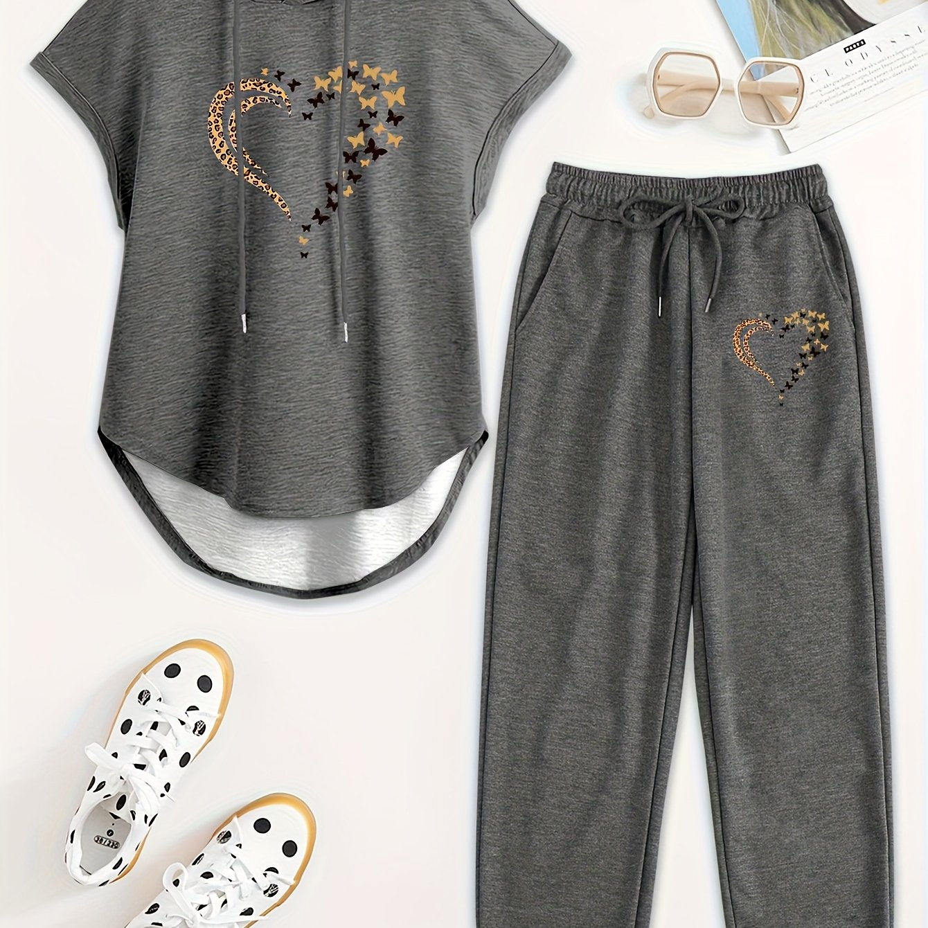 TEMU Women'-piece Drawstring Sleeveless Hooded Top And Summer Letter Print Pants Set, Elastic Waist Casual Pants, Winter ; Christmas, Cyber Monday,