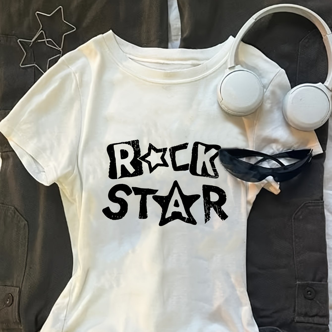 TEMU Y2k & English Letter Print T-shirt - Short Sleeve Round Neck Blouse Suitable For Casual Outfits, Machine Washable Non- Top With Medium Stretch
