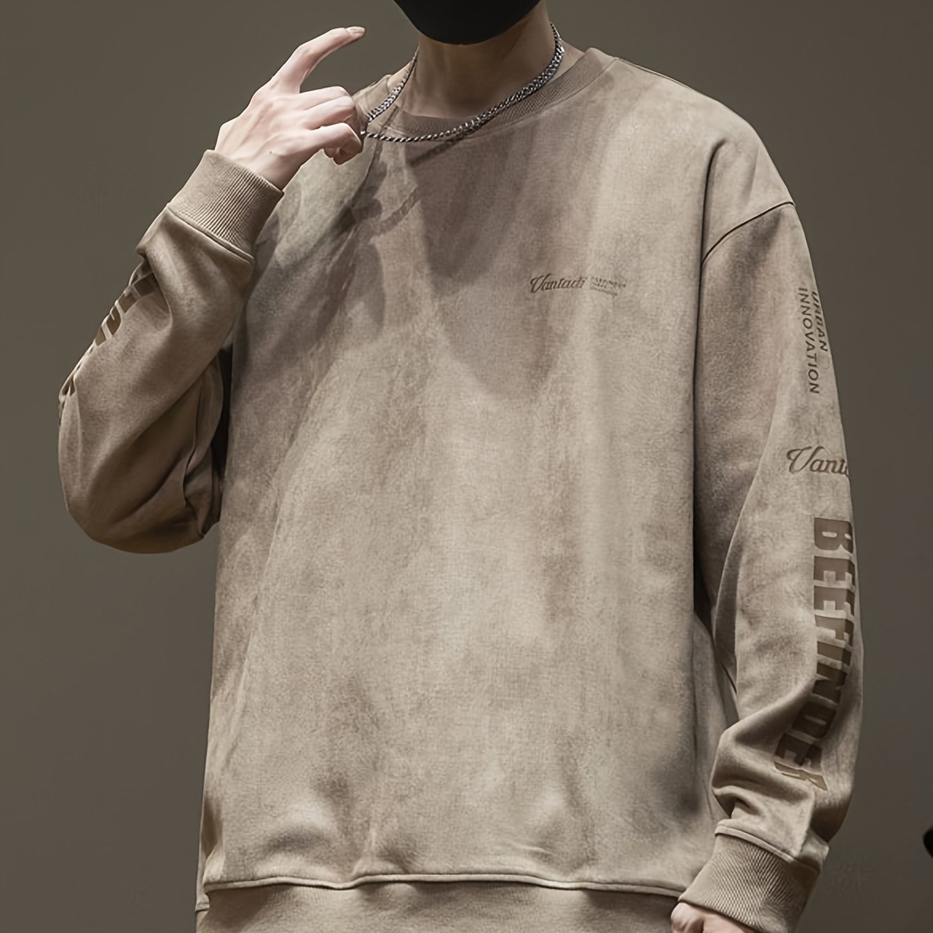 TEMU Men's Sweatshirts, , Loose, Casual, Trendy, Round Neck, Positioning Print, Long-sleeved Sweatshirts, Spring And Autumn