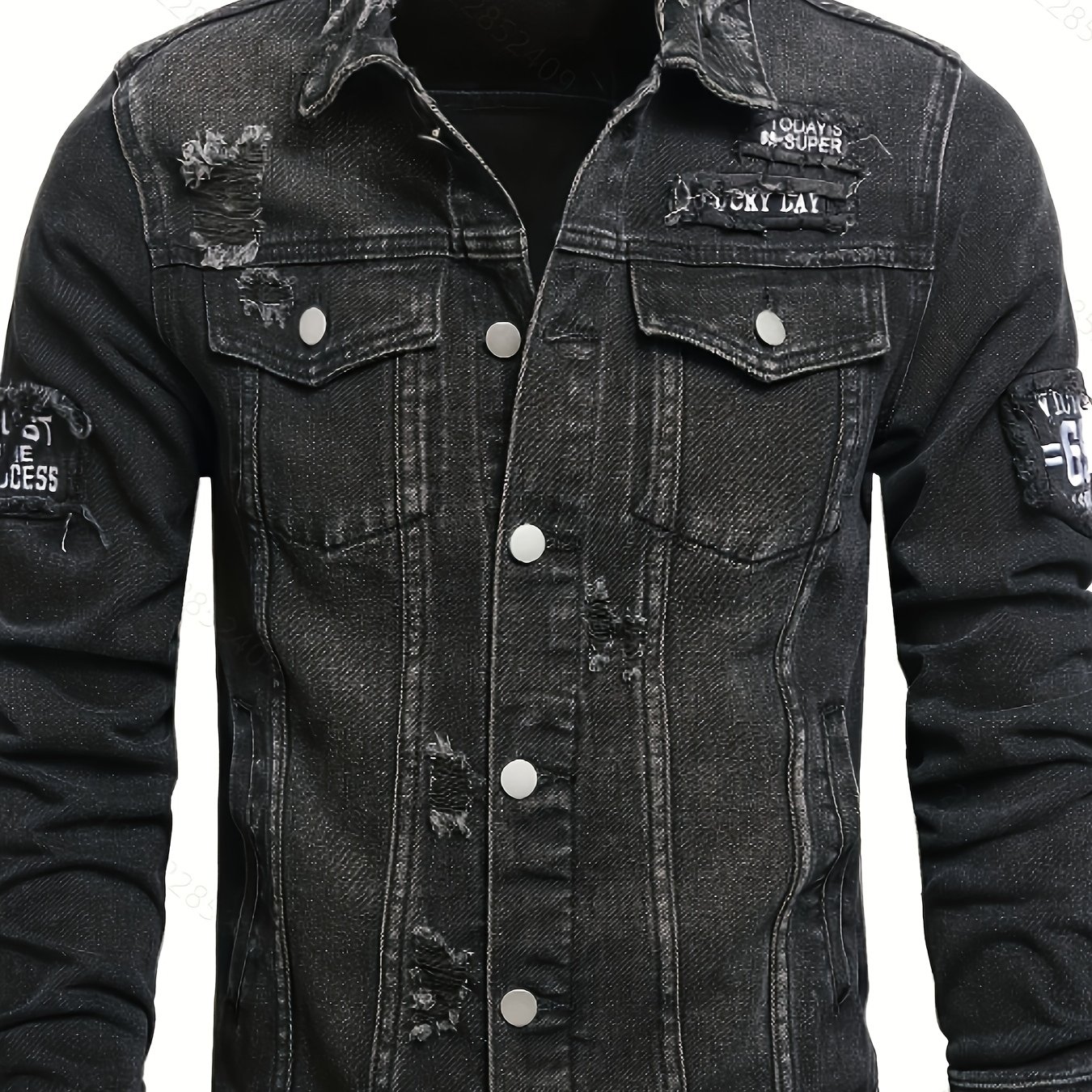 Black Distressed Men's Jacket + Embroidery