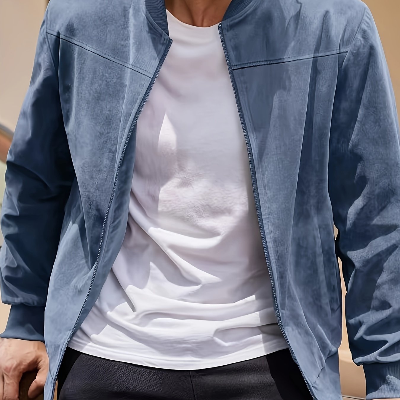 Image of Solid Color Men's Zipper Jacket Casual Retro Long Sleeve Cardigan Jacket Men's