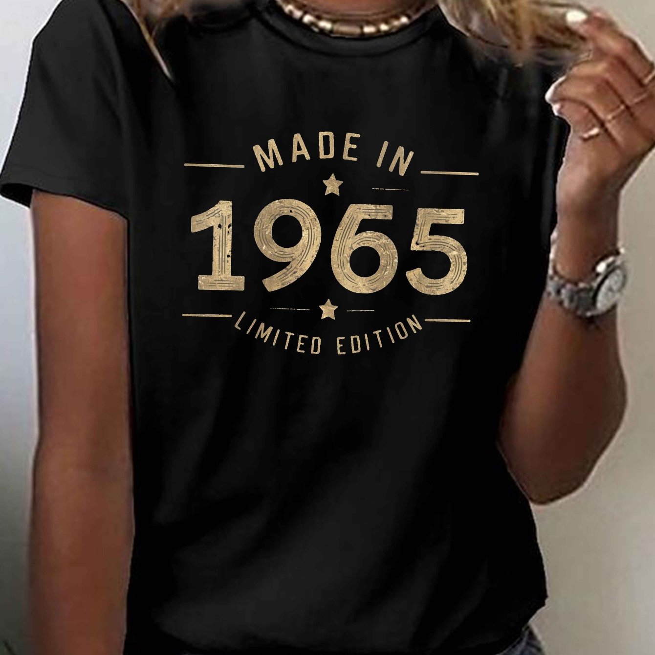 TEMU MADE IN 1965 T-shirt imprimé vintage, haut décontracté à manches courtes et col rond pour l'été et , vêtements pour femmes