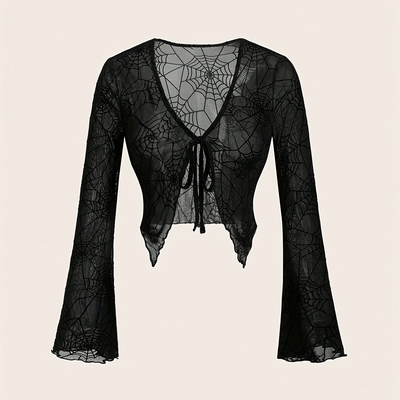 E-shop Gothic Style Damen Langarm T-Shirt für Halloween Thema, Elegante Partykleidung, Rollenspiel Kostüm, Feiertagsbekleidung, Spinnennetz Muster