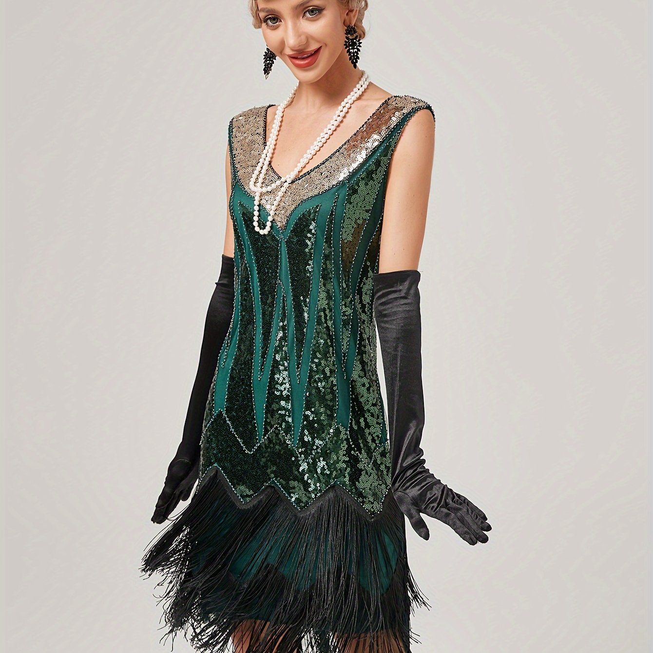 1920s Retro Sequin Party Dress With Tassels, Short Sleeve Evening Gown For Banquets And Toasting Ceremonies - In Stock