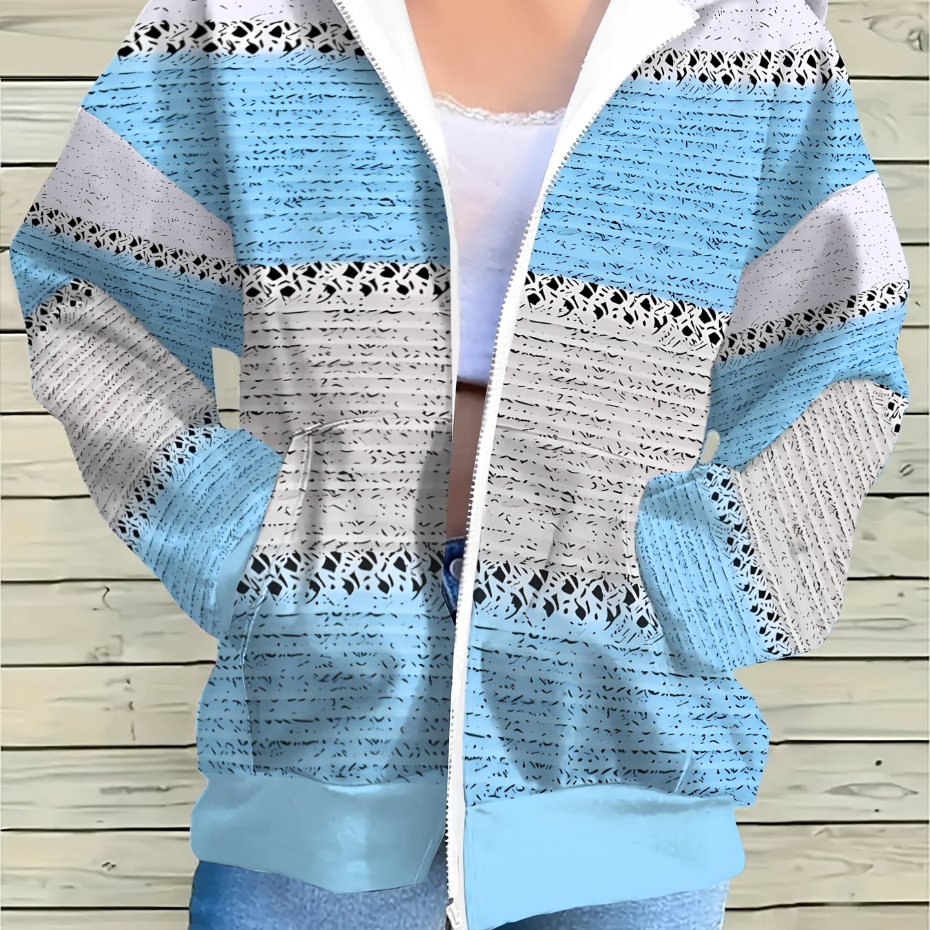 TEMU Women's Fashion Hooded Zip-up Sweatshirt, Versatile, Casual, And , Affordable Clothing For Daily Wear, Home, And Holiday Outfits