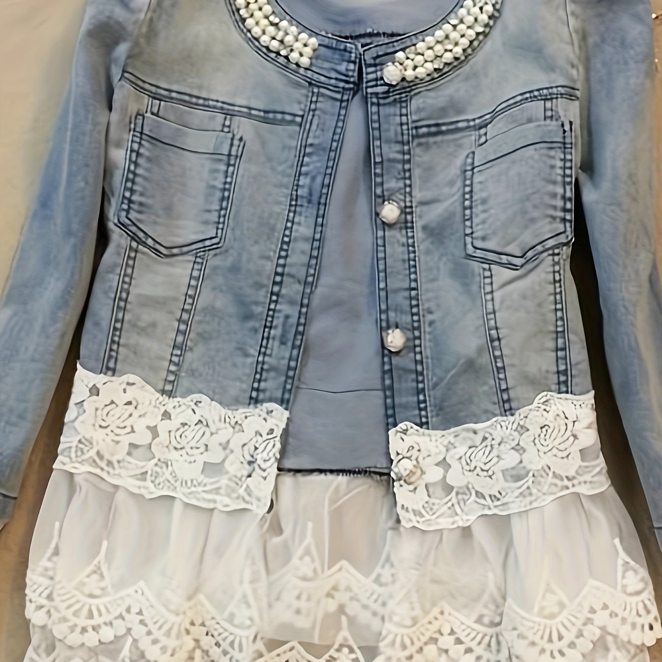 Women Denim Jacket Fashion Chiffon Slim Casual Splice Coat