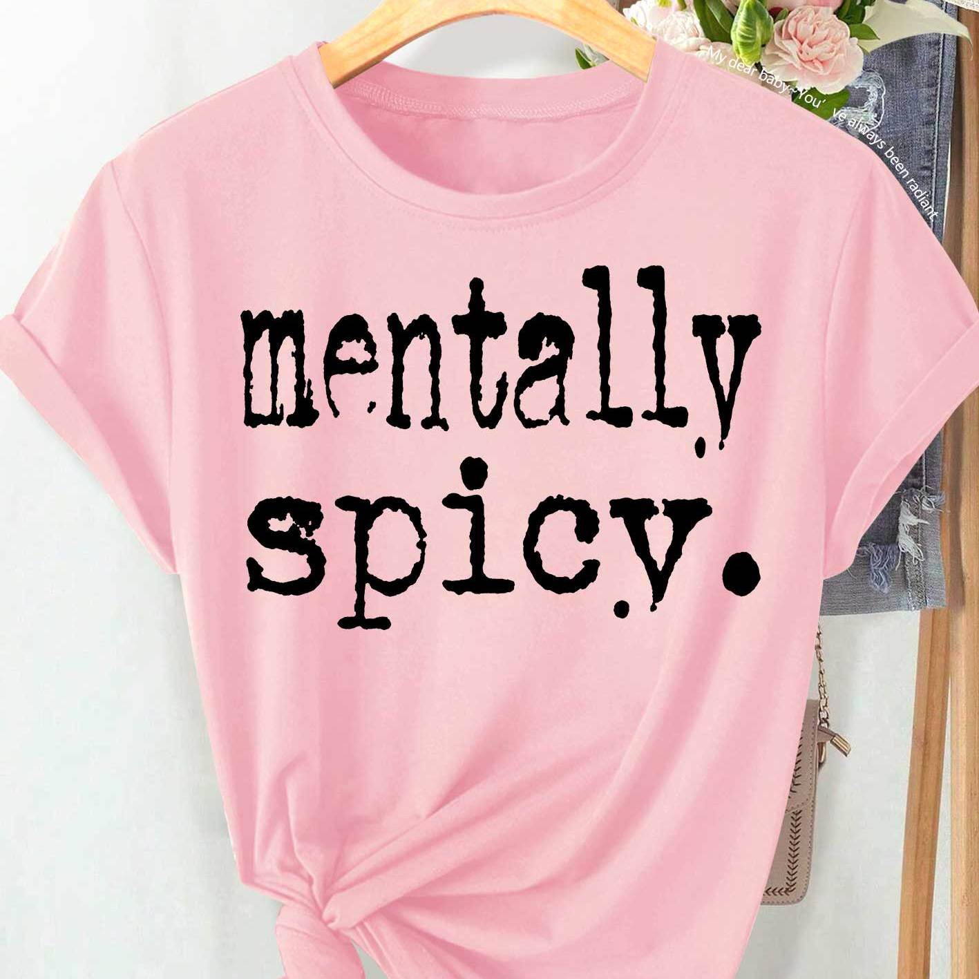 TEMU Easy Elegant Casual Vacation T-shirt Spicy Fun Text Print Plus Size Women's Spring Summer Casual Athletic Style, Top Comfortable Soft Round Neck