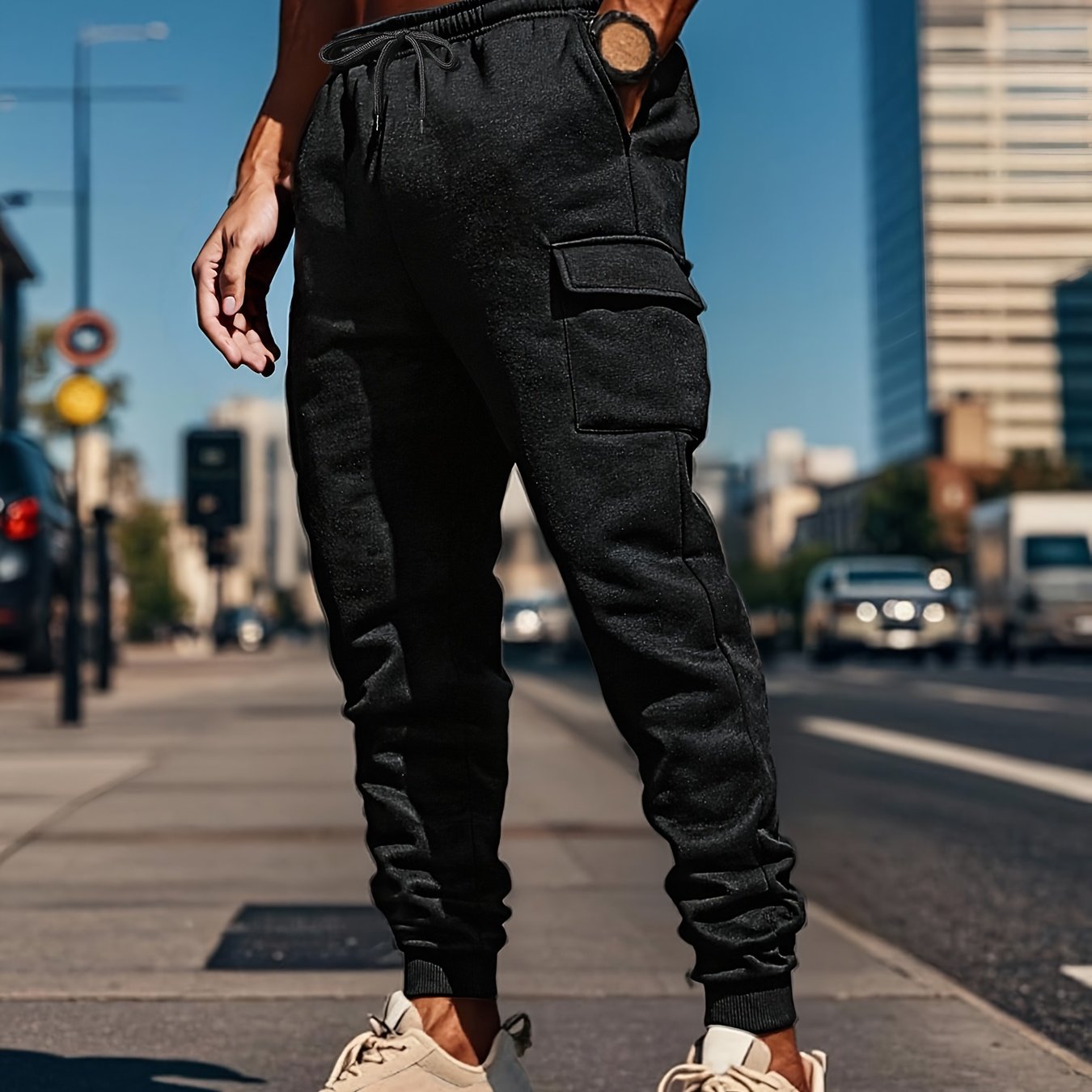 TEMU Men's Winter Fleece And Thickened Tight-fitting Work Trousers, In , Warm And Casual Sportswear Pants