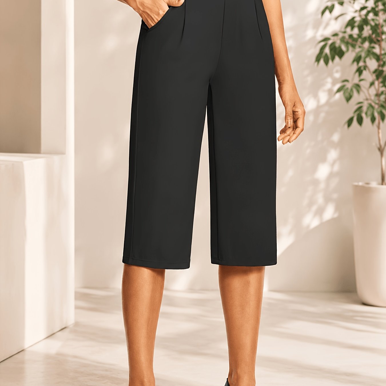 18'' Capri Pants For Women Pull On Women's Capris Stretch Summer Work Business Casual With Pockets Relaxed Fit