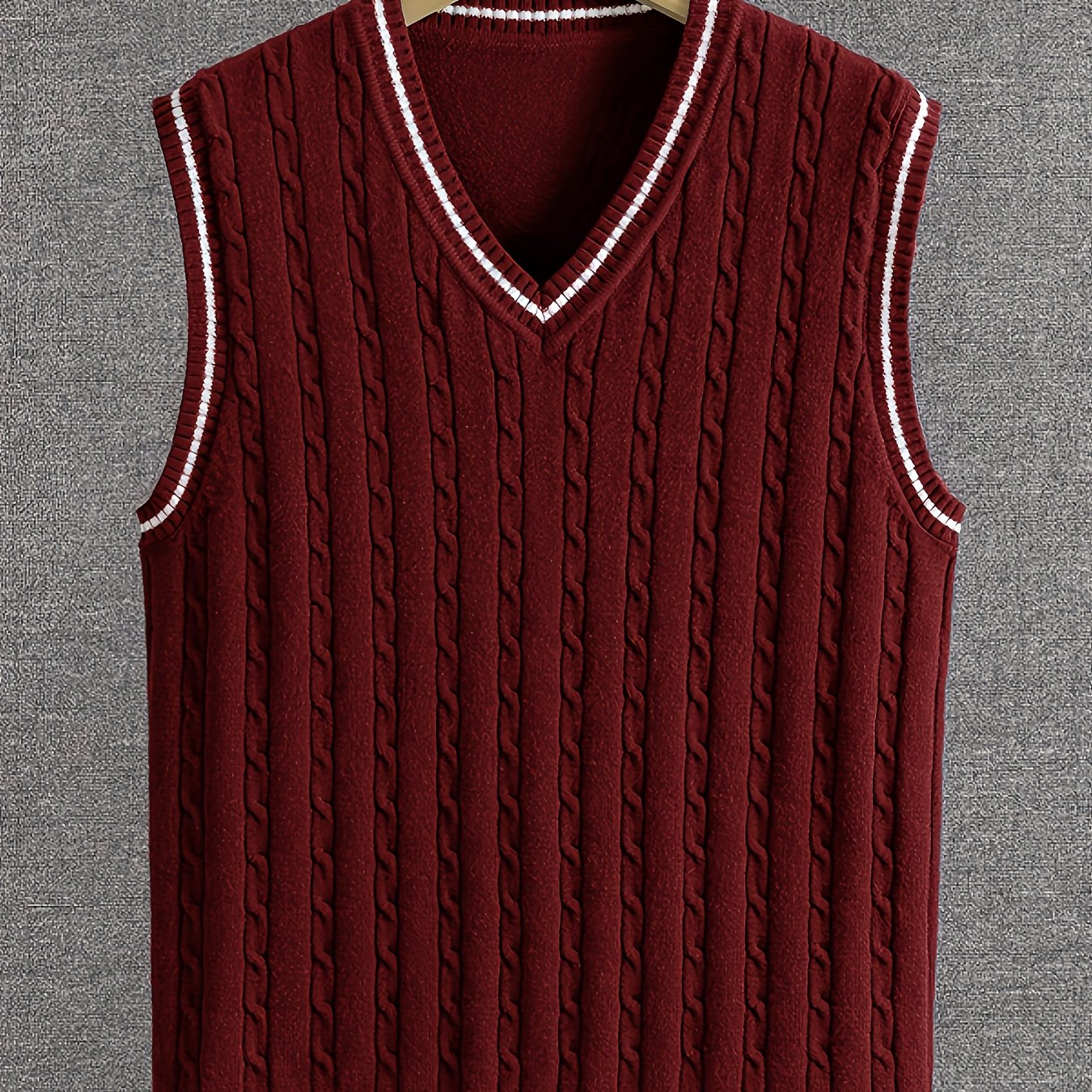 TEMU Men's Fashion V-neck Striped Sweater Autumn And Winter Casual Sleeveless Knitted Vest