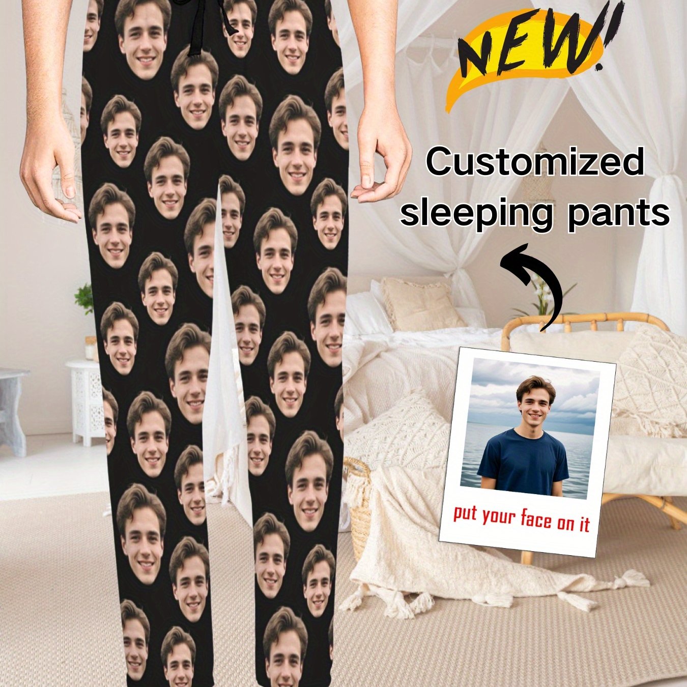 TEMU [Personalización] Pantalones Caseros Originales para Hombre, Moda Casual con Cordón Ajustable, Diseñados a Medida a Tu , Ideales para Casa,