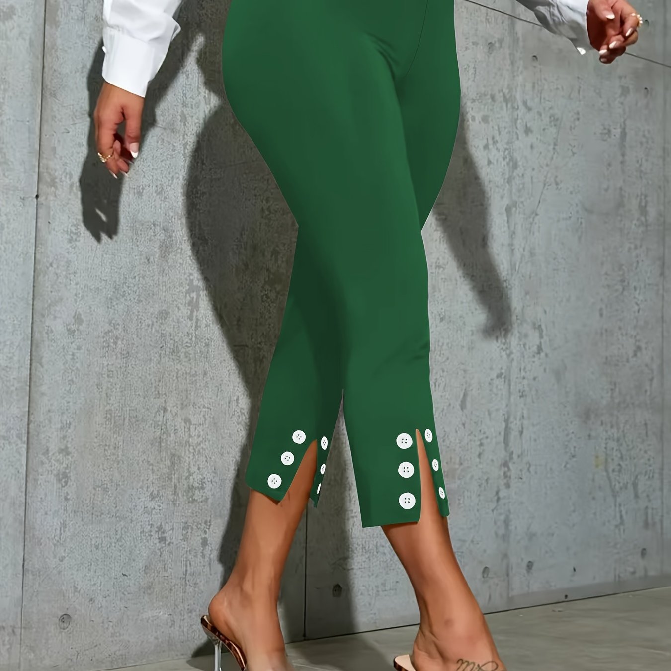 TEMU Trendy Sports Leggings In A Minimalist Solid Color With Button Details, Featuring Stretch And Soft Fabric, Suitable For Pilates, Yoga, Tennis,