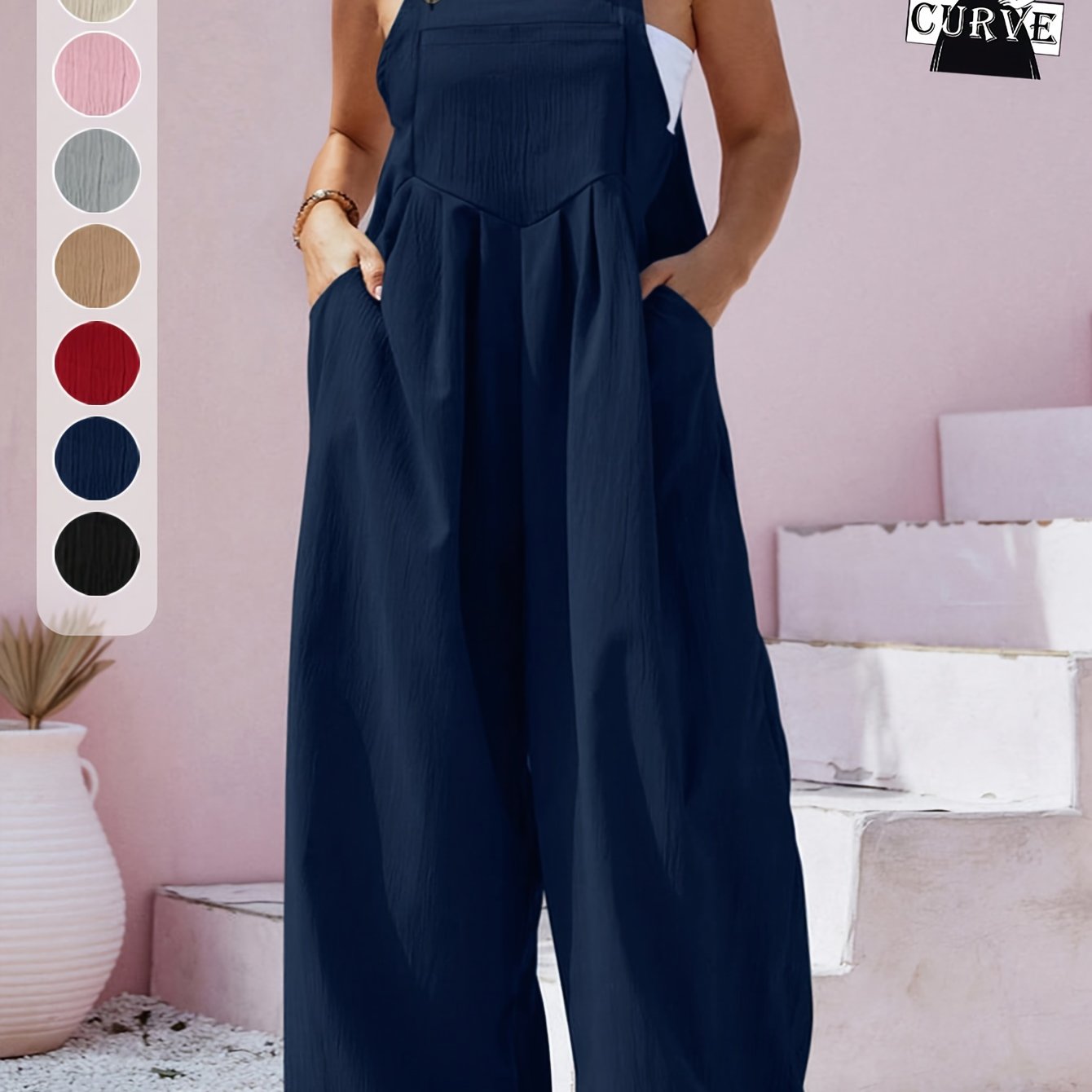TEMU Talla Grande - Mono con Botones de Color Sólido para Mujer Talla Grande Verano - Ropa Casual Cómoda para el Hogar ( Frontal con Tirantes, Mide