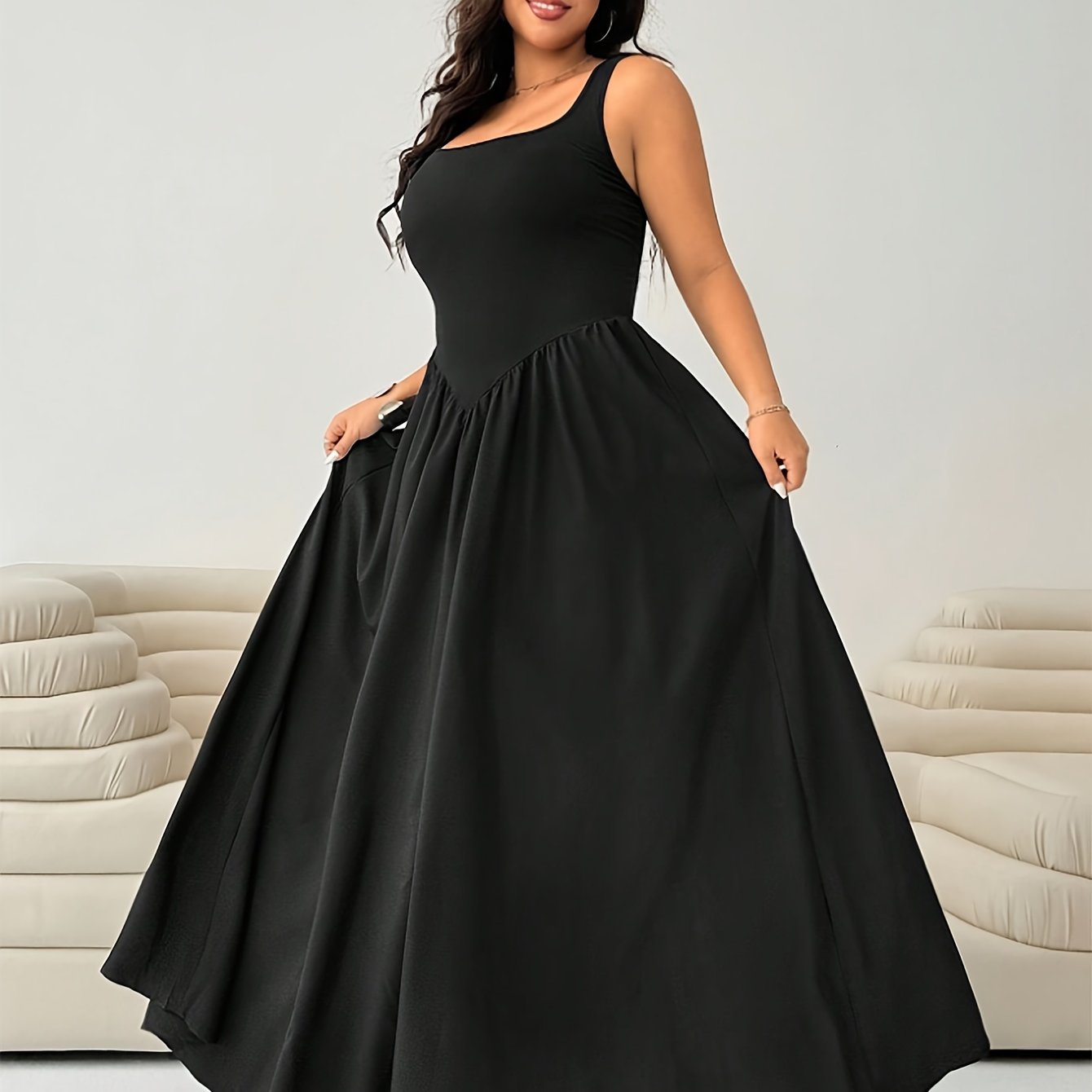 TEMU Women's Fashion Dress, Fitted And Loose At , With An Ultra-loose Skirt, Oversized Hem, Sleeveless Long Dress, Stylish And Elegant, High-end And
