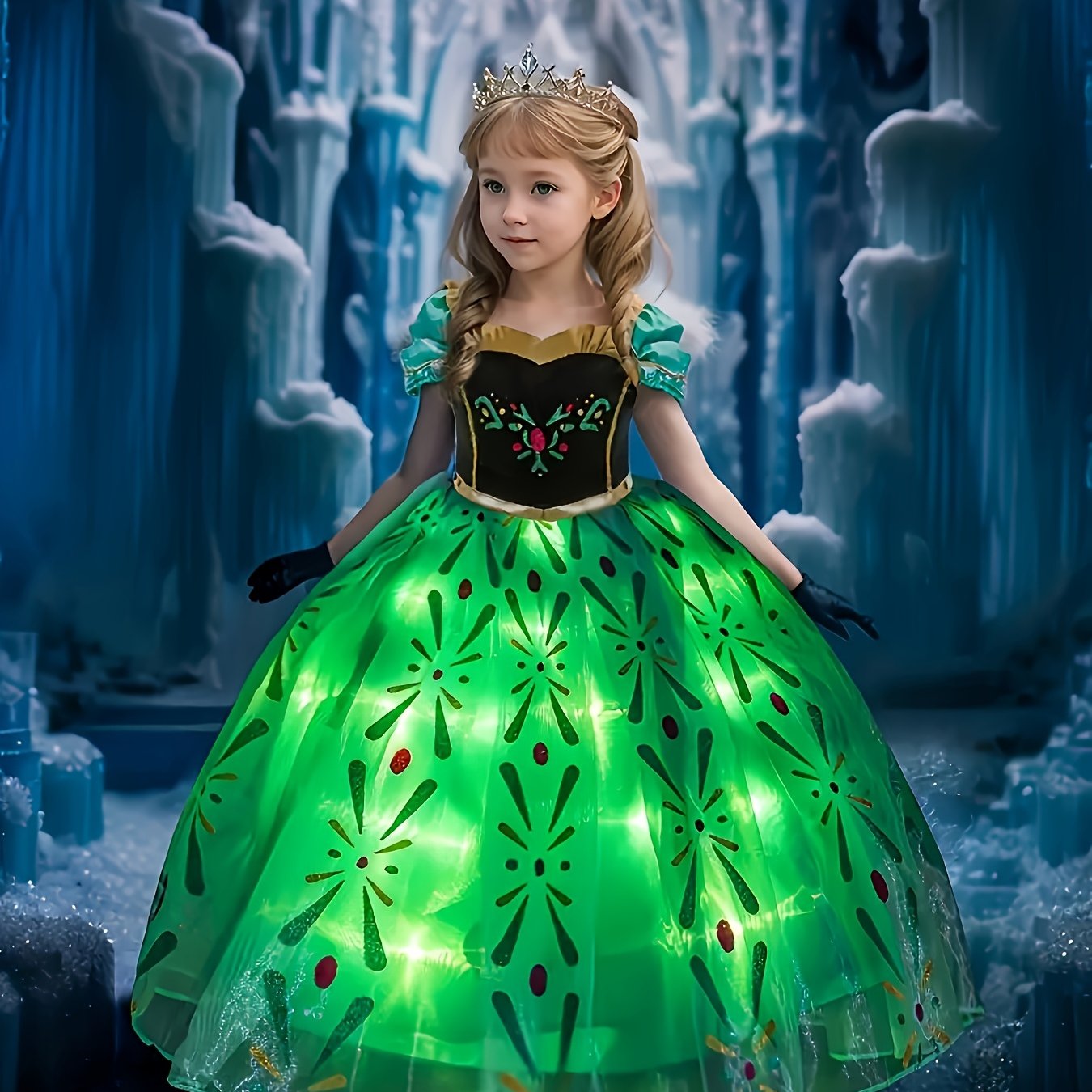 Image of Green Long Sleeve Princess Dress, Chiffon Princess Dress, Holiday Girl Princess Dress, Halloween Party Princess Dress, Christmas Ball Dress, Gift Dress, Sleeveless Fluffy Princess Dress