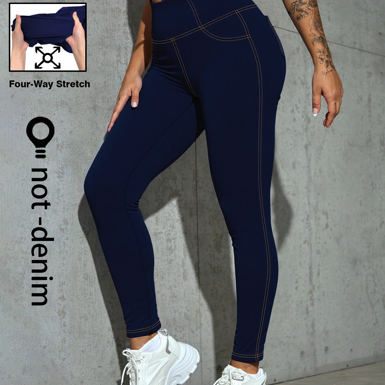 E-shop Plus Size, Elegante Mode Damen Plus Size Hose in Unifarben mit Hoher Taille, Rückentasche, Kontrastnähten, Atmungsaktivem Bequemem Stoff,