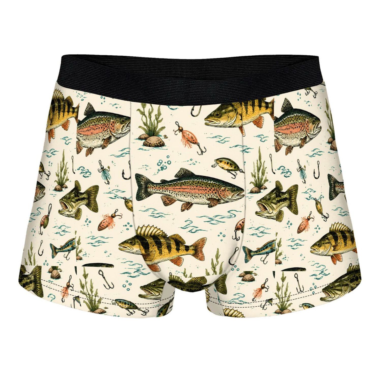 TEMU Vintage Fishing Lures Fish 2d Print Design Men's Novelty Underwear Vibrant Colorful Boxer Shorts For Casual And Formal Wear