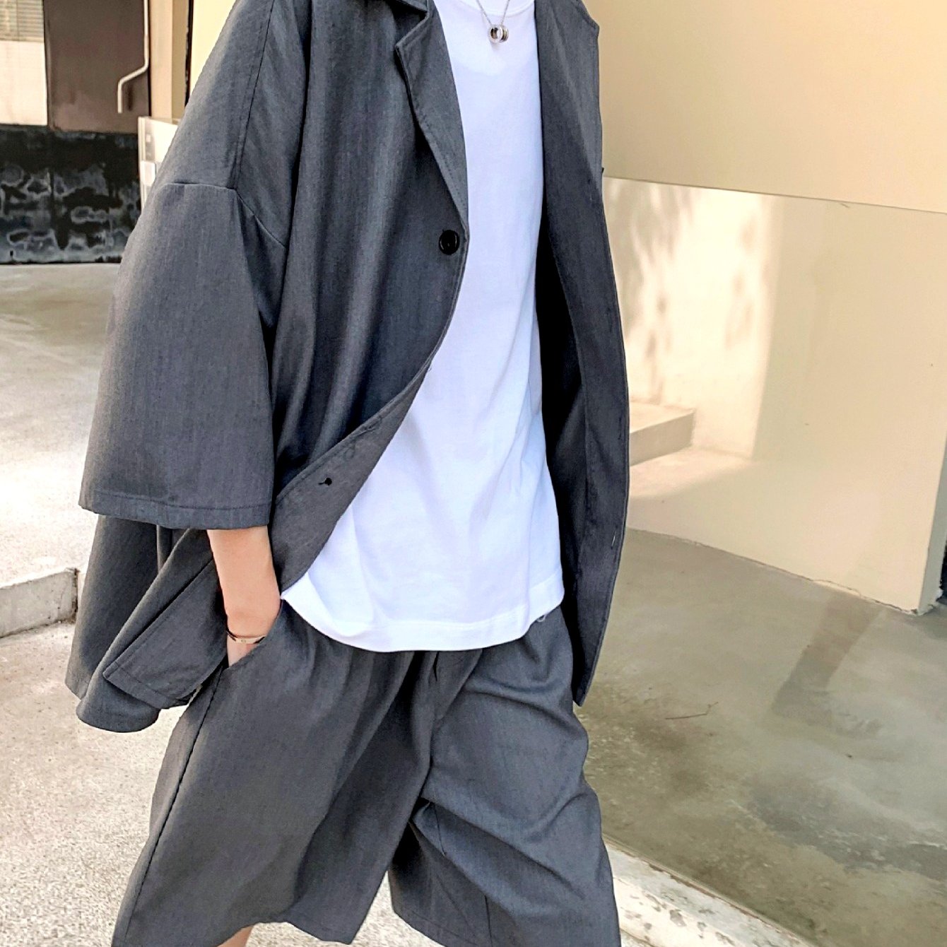 TEMU メンズスーツ でクール トレンディ ルーズフィット アウターに最適 無地 シンプル 快適 カジュツ 夏用