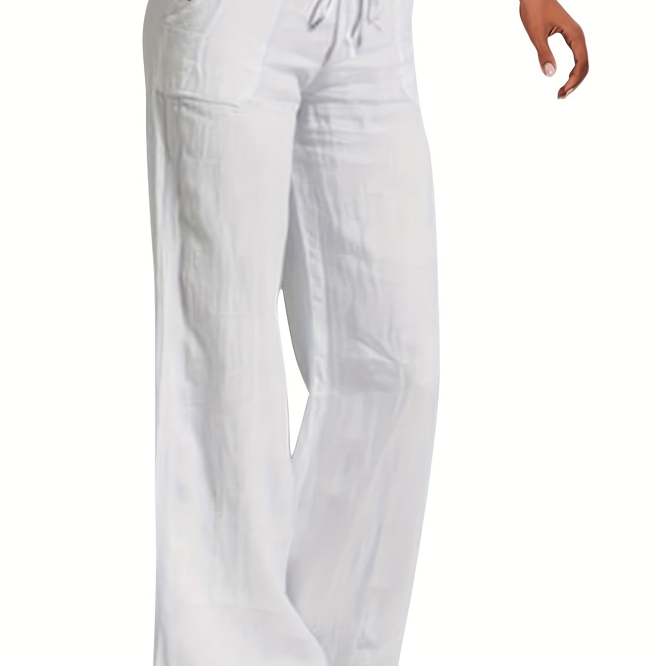 Image of Women's High-waisted Flowy Wide-leg Pants | 2026 Spring/summer Gray Loose-fit Casual Trousers | Elastic Waist With Drawstring For And Versatile Styling