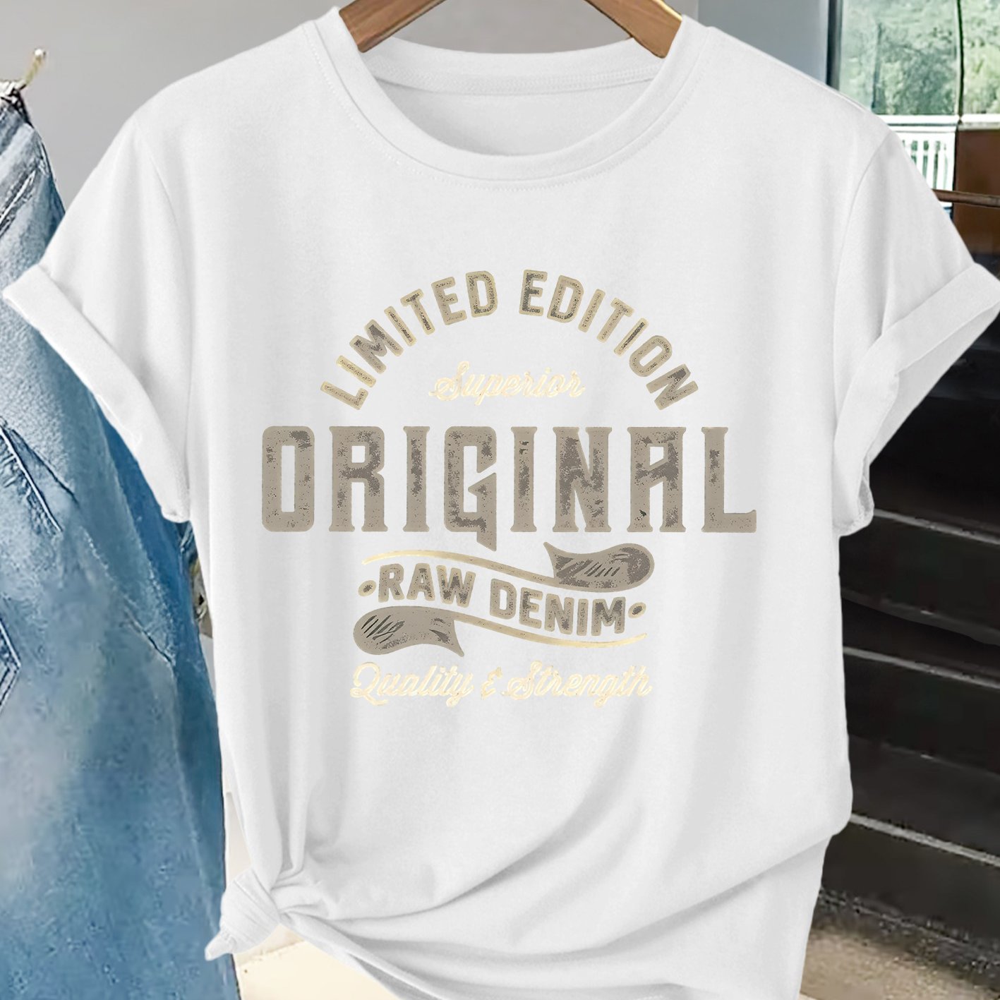 TEMU Women's Vintage Distressed Short-sleeve T-shirt - Edition Plus Size Crew Neck Blouse Suitable For Spring Summer Fall, Soft Breathable Machine