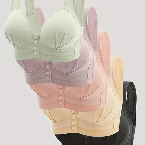 5pcs solid front wireless push up bra set adjustable straps stylish lingerie wardrobe essential for women