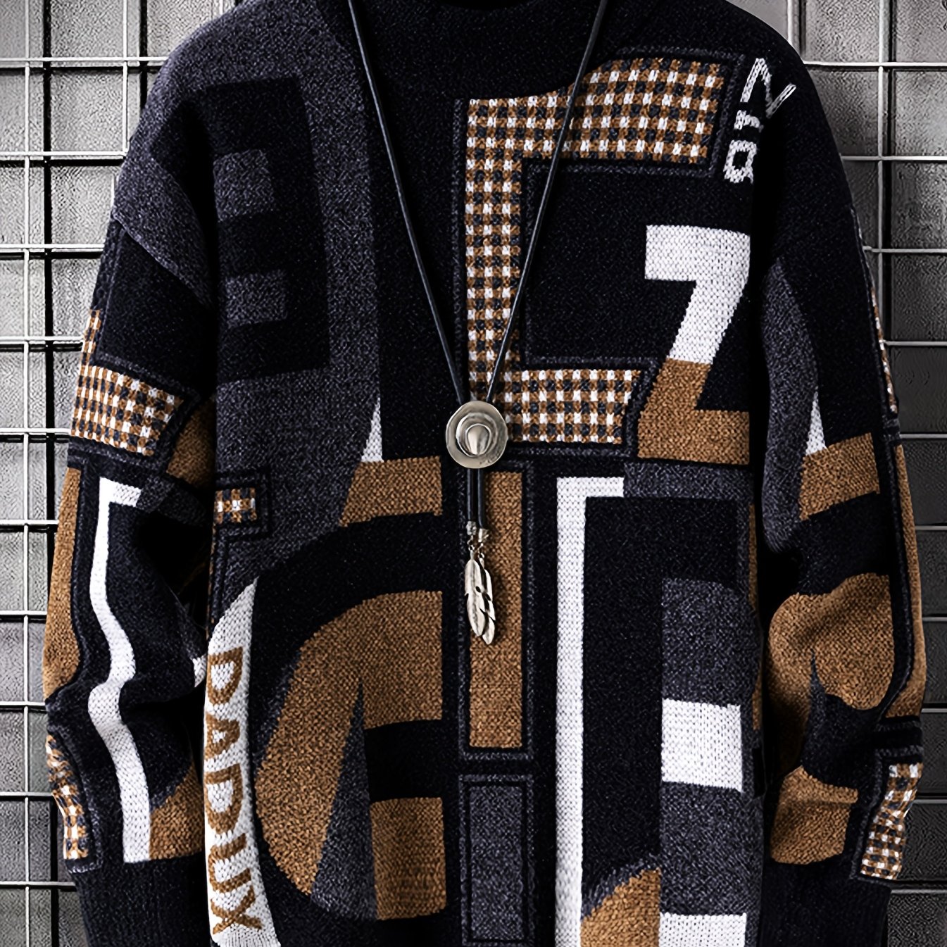 TEMU Autumn Winter 's Round Neck Warm Sweater Trendy Retro Style Mid-age Men's Base Layer Knit Sweater 5-1025