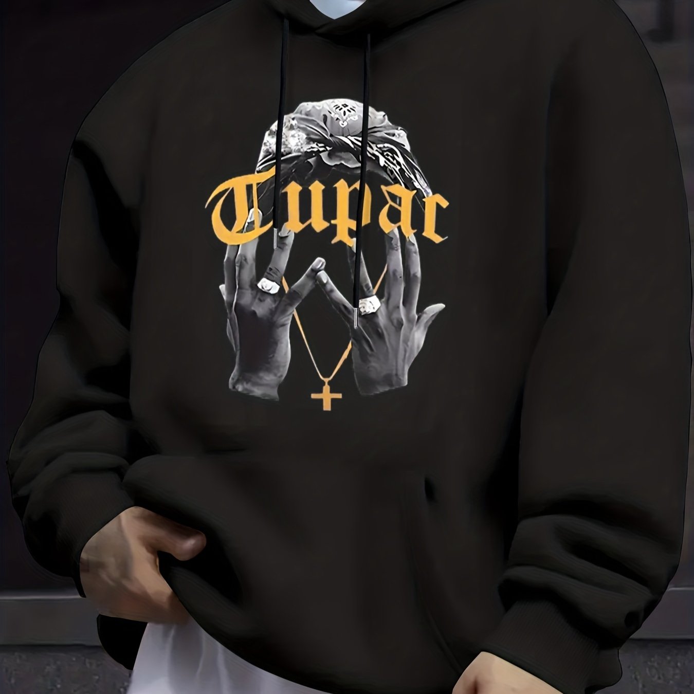 TEMU S Sweat à capuche d'automne et d'hiver avec imprimé de figurine de plâtre de lettres, vêtement de sport et de sorties polyvalent et décontracté,