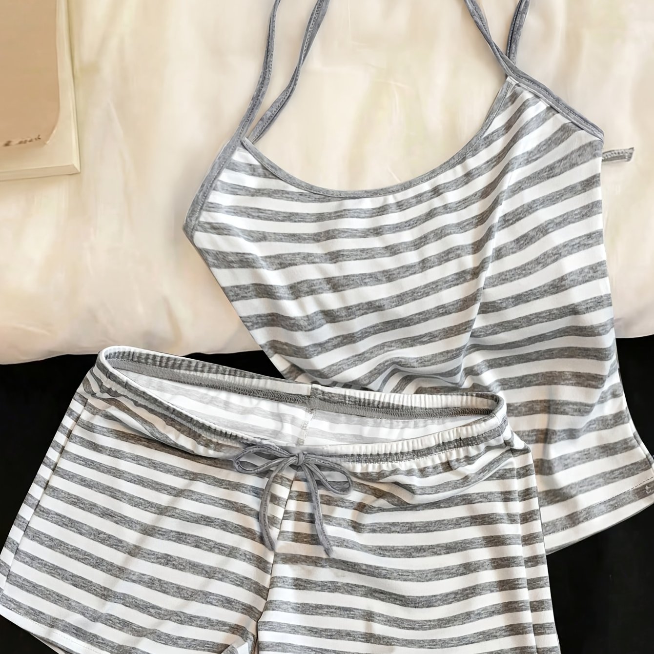 TEMU Women's Striped Fashion Halter Top And Shorts Set