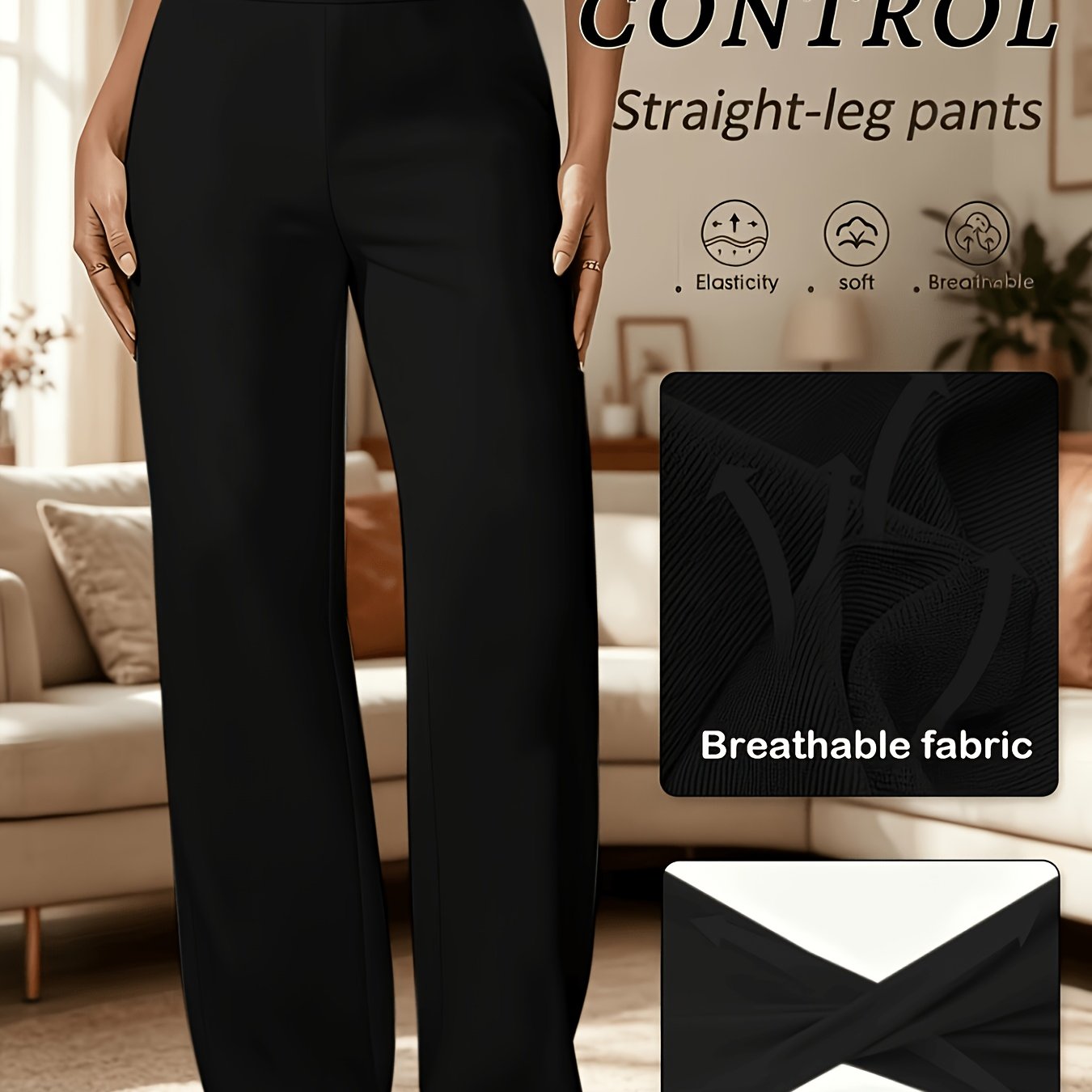 TEMU [women's Lounge Wear/] 2026 Spring Summer Black High-waist Drapey Suit Wide-leg Pants Women's, Loose Hip-covering Straight Floor-length Casual